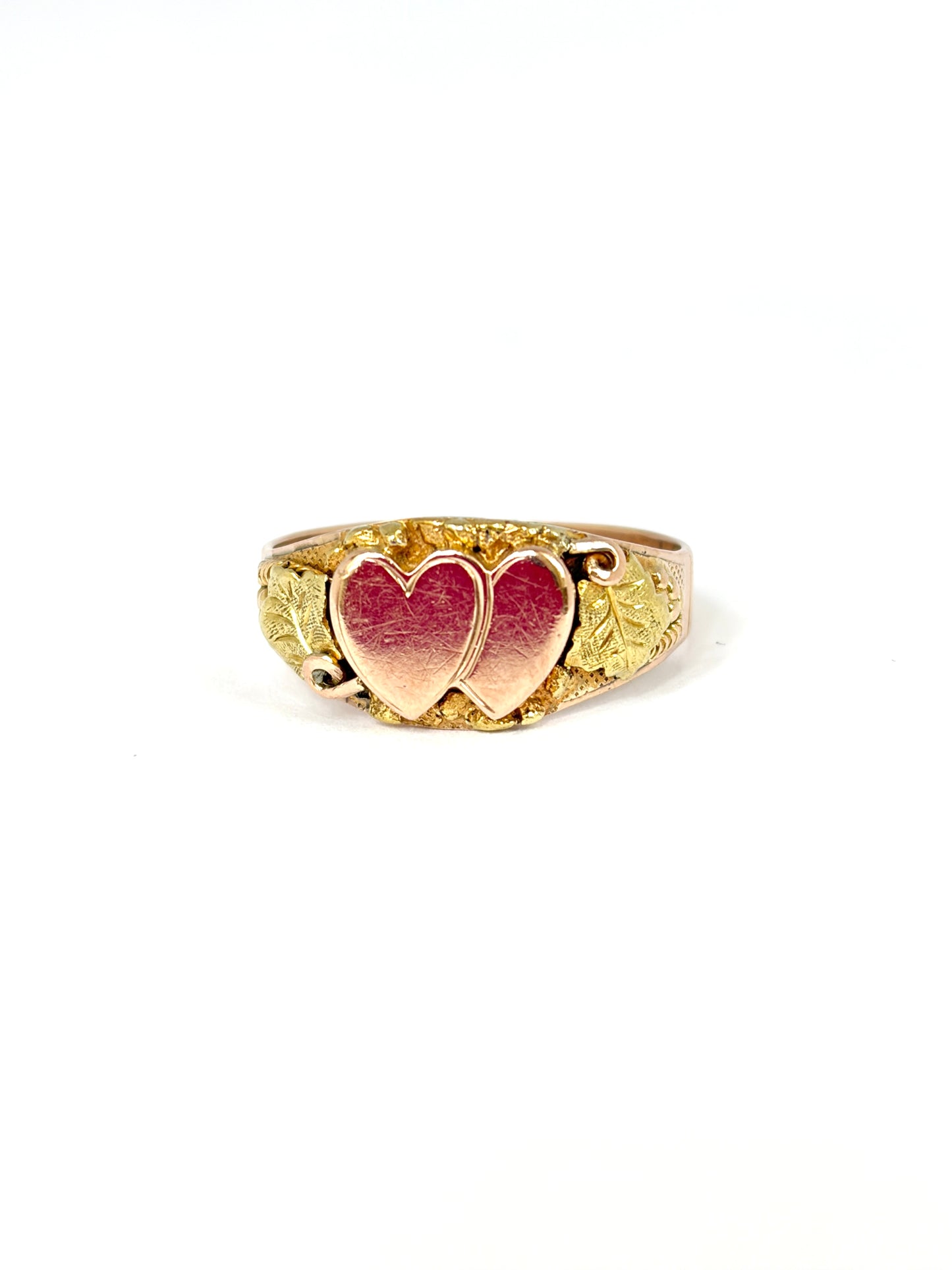 Victorian, 15ct Gold, Two tone Vintage Double Heart Ring