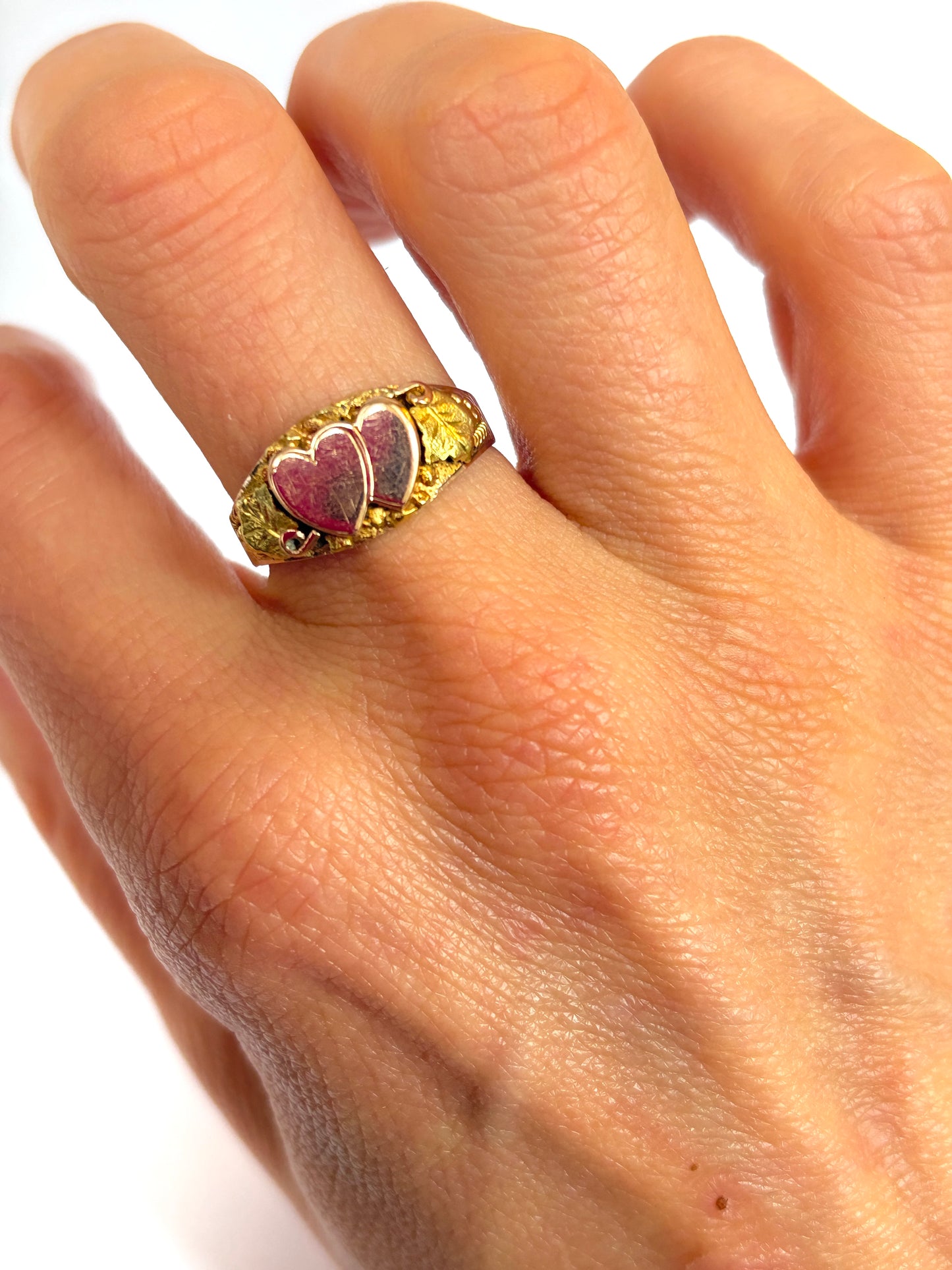 Victorian, 15ct Gold, Two tone Vintage Double Heart Ring