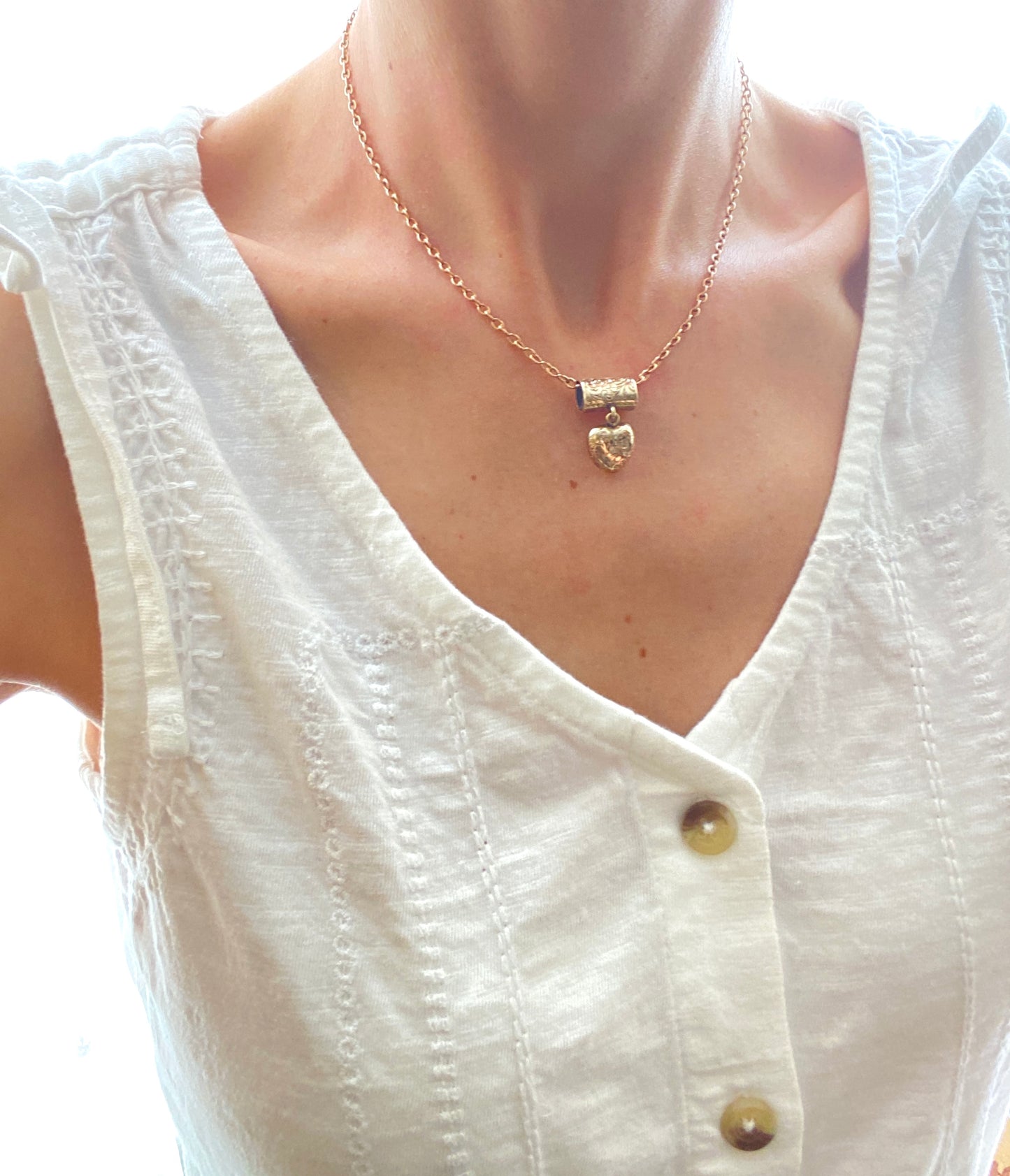 Unusual, Vintage, 9ct Gold Engraved Heart Pendant with Slider Mechanism