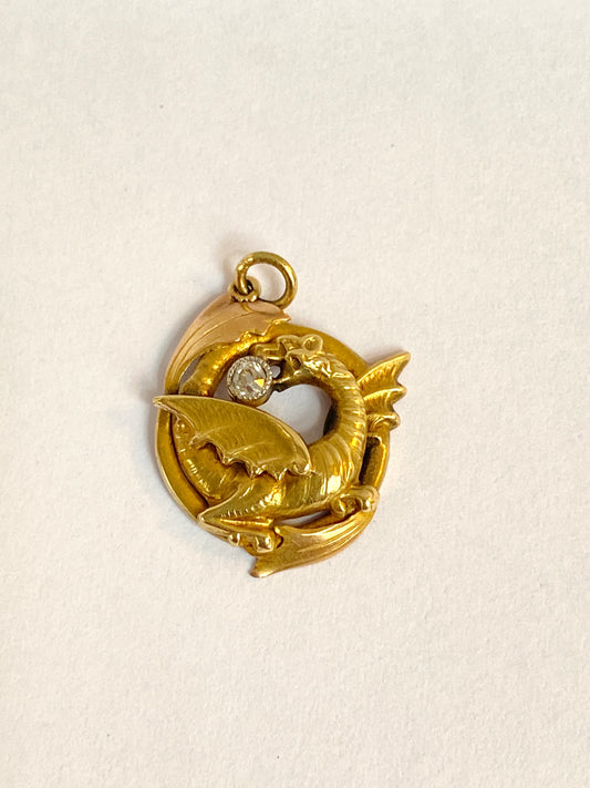 French, Art Nouveau, 18ct gold Griffin and Diamond Pendant