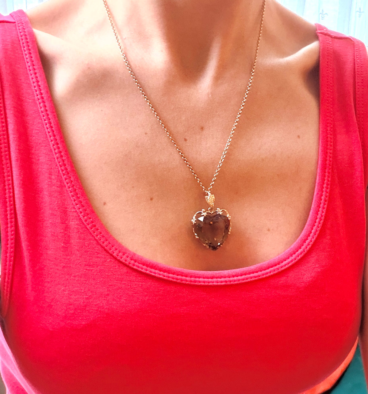 Vintage 9ct Gold, Large Citrine Heart necklace, 14.52g