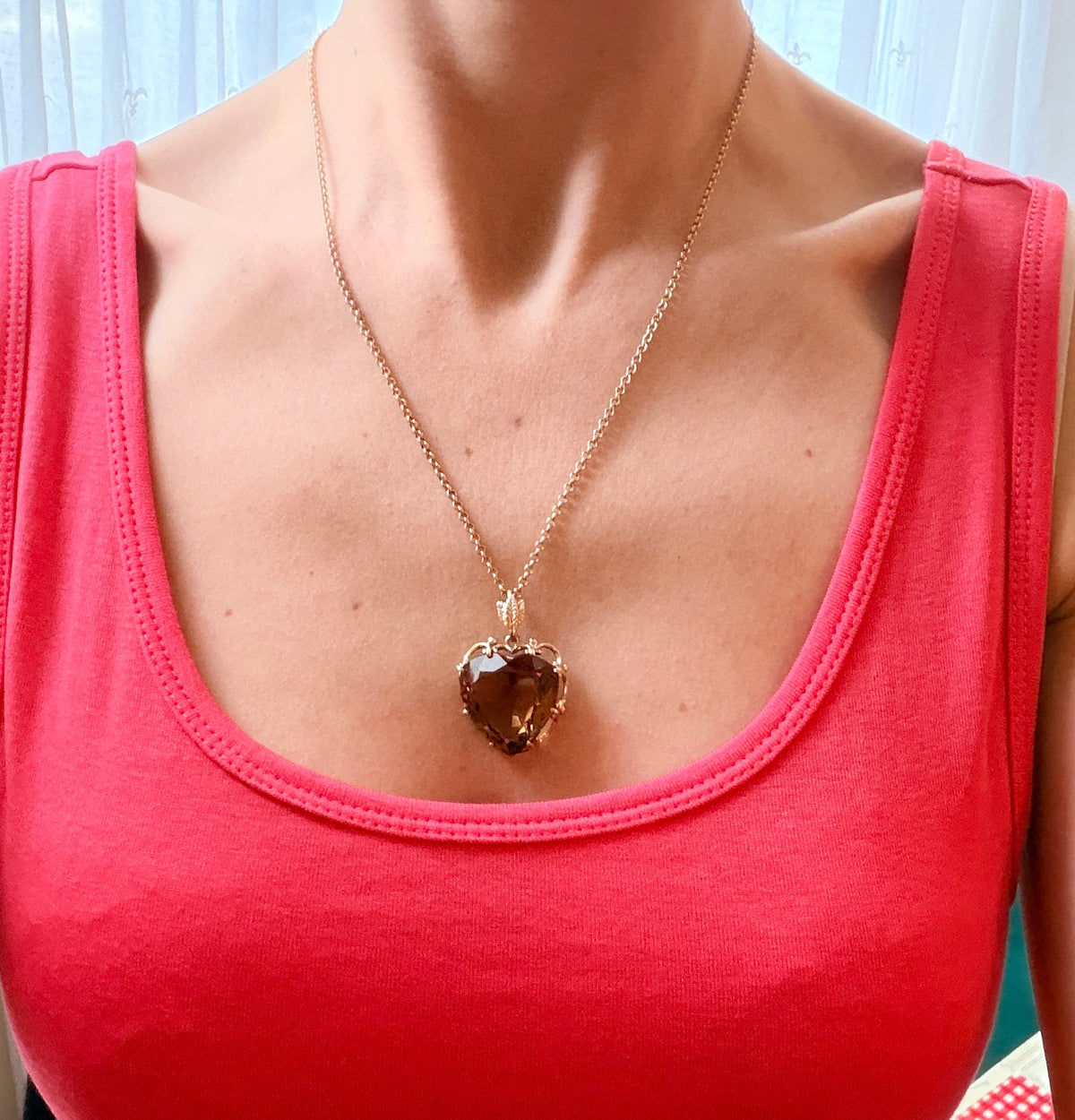 Vintage 9ct Gold, Large Citrine Heart necklace, 14.52g