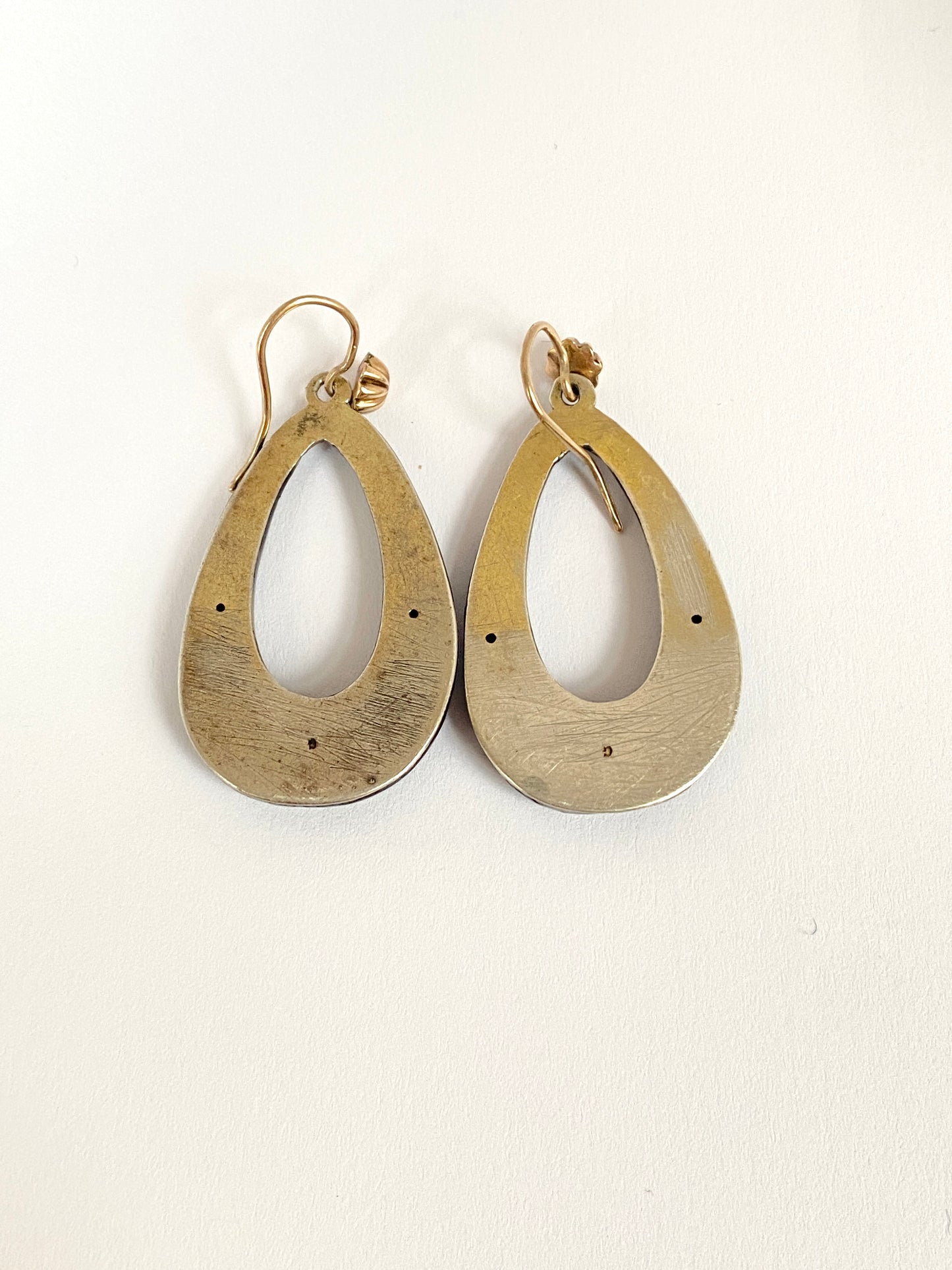 Unique, Art Deco, Silver, Jet and 9ct Gold Hoop Earrings with Pearls in Starburst Settings