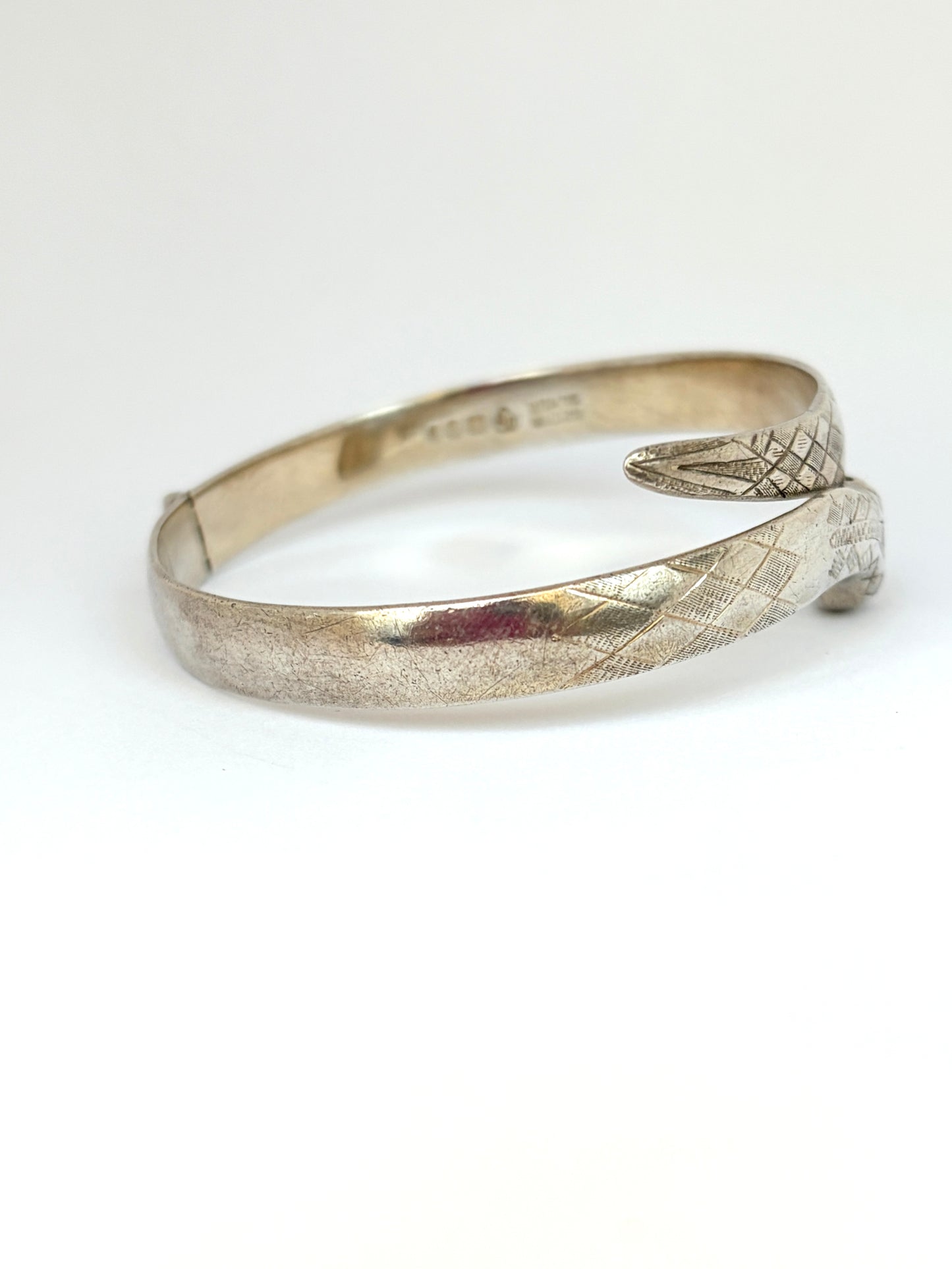 Vintage, Sterling Silver, Garnet Eyed Snake Bangle, 29.21g, Hallmarked London, 1972