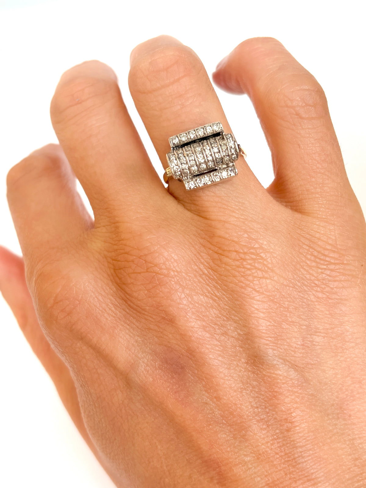 Very cool, Art Deco 18ct Gold and Silver,  Diamond 'Roller' Ring