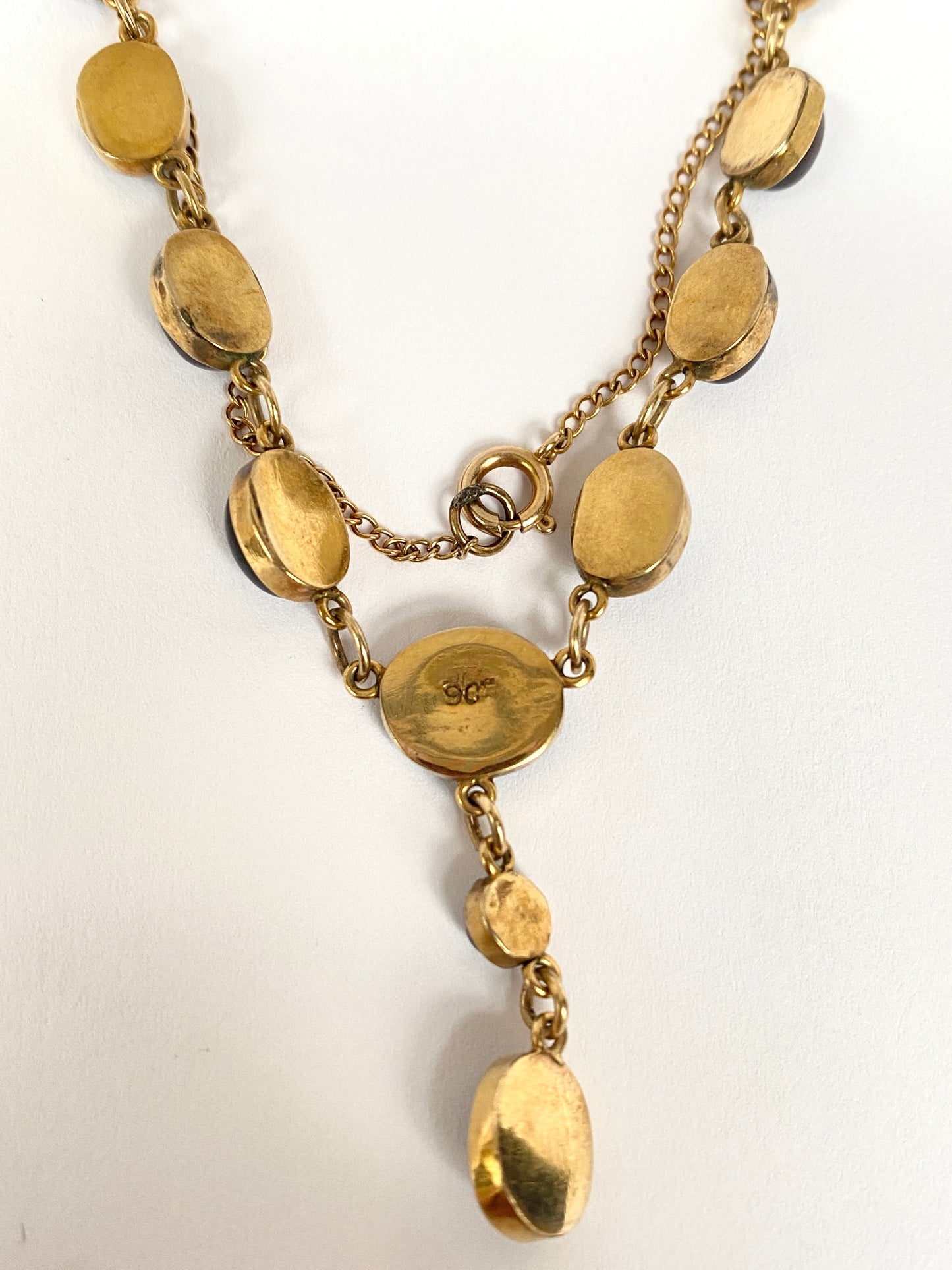 9ct Gold, Victorian, Garnet Bezel Fringe Necklace, 16 inches