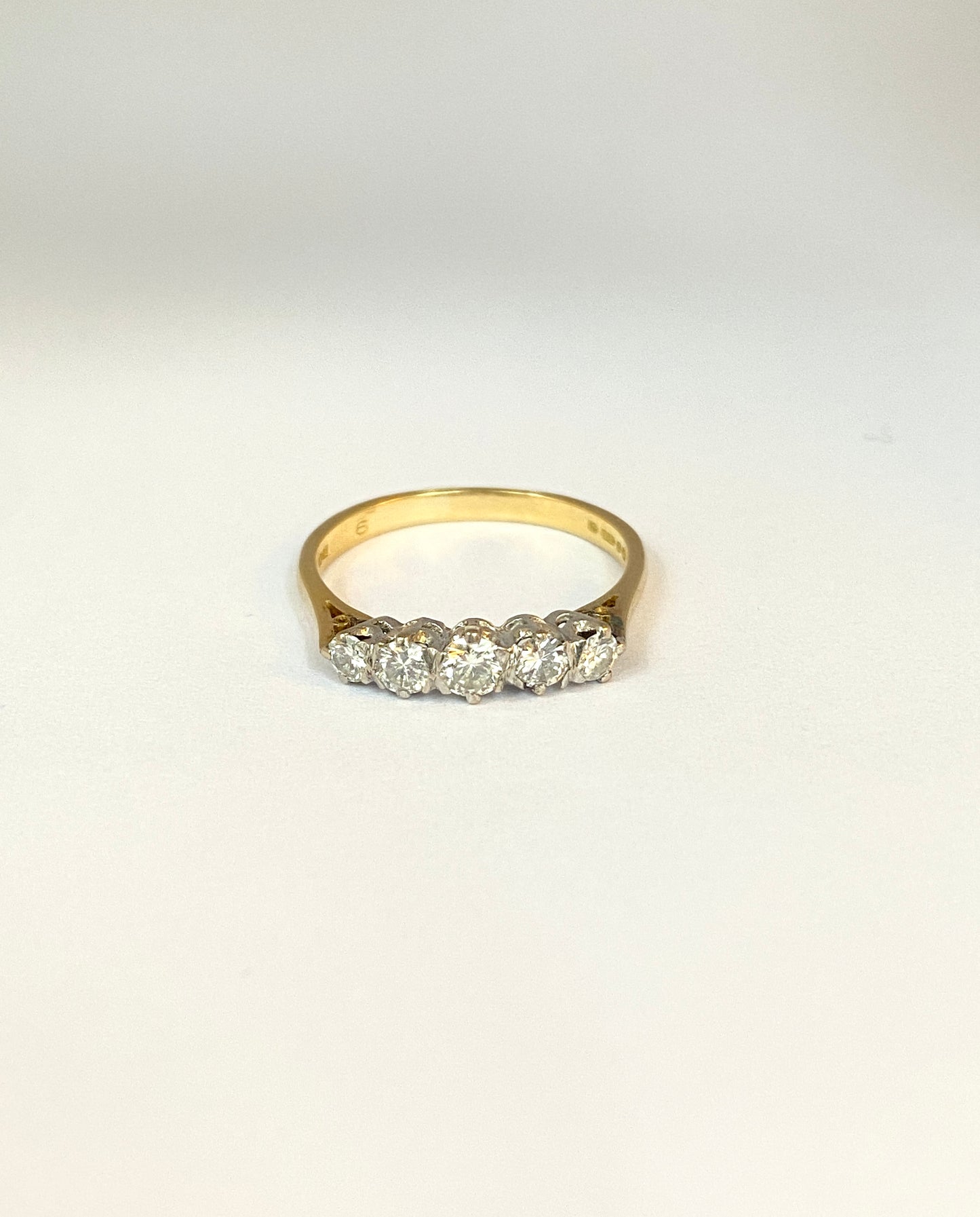 18ct Gold, Vintage 5 Stone Diamond and Platinum Ring