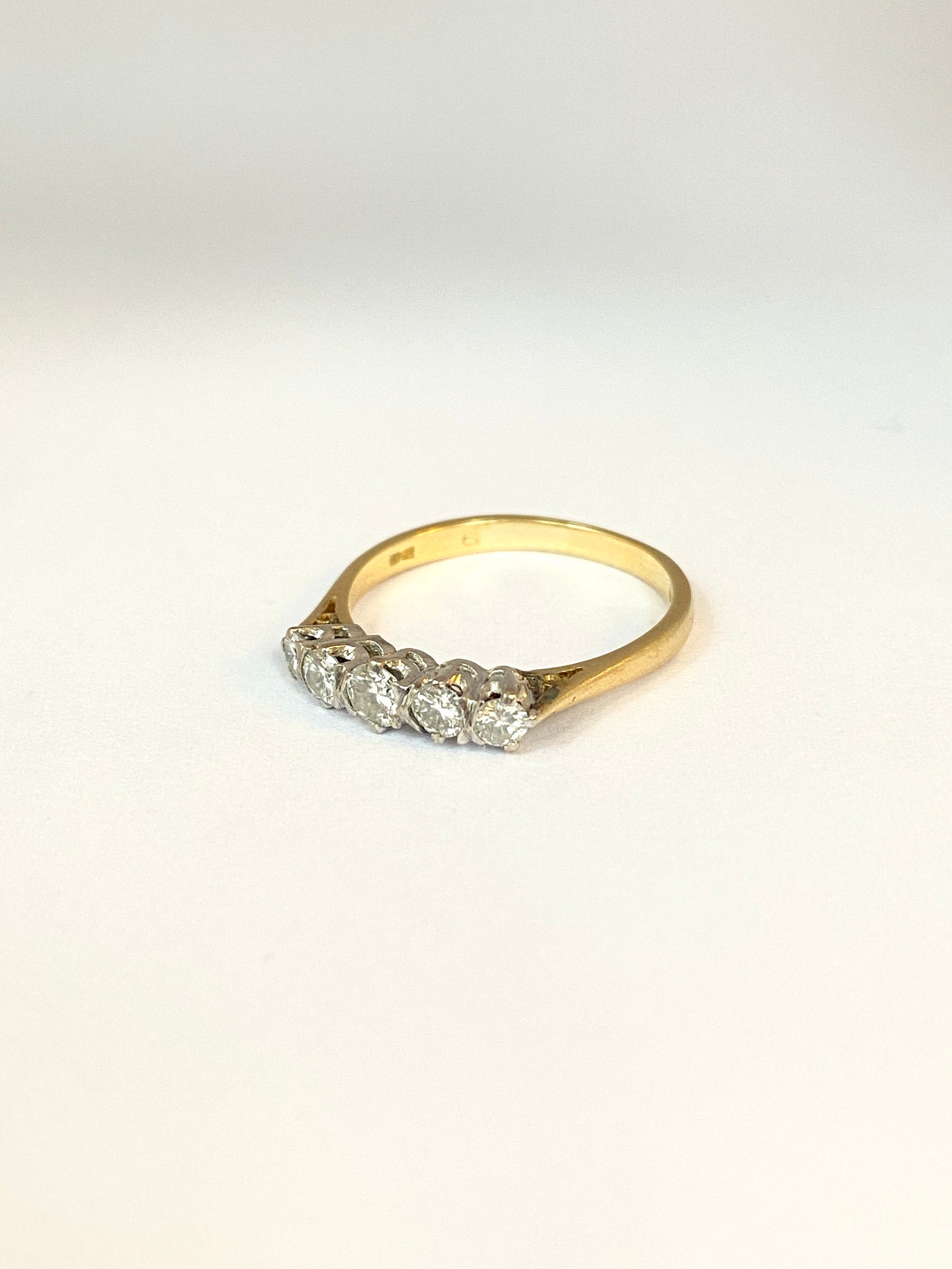 18ct Gold, Vintage 5 Stone Diamond and Platinum Ring