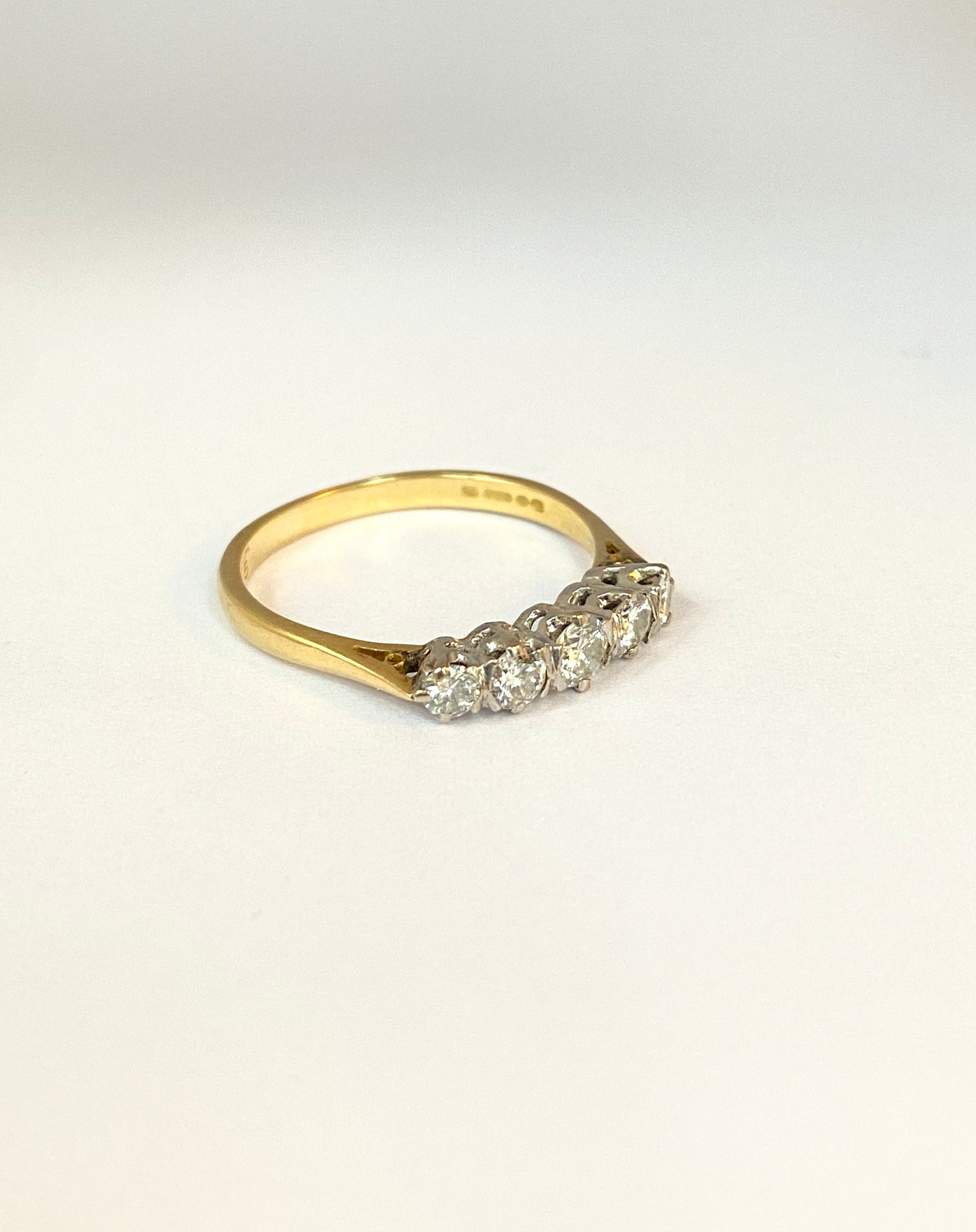 18ct Gold, Vintage 5 Stone Diamond and Platinum Ring