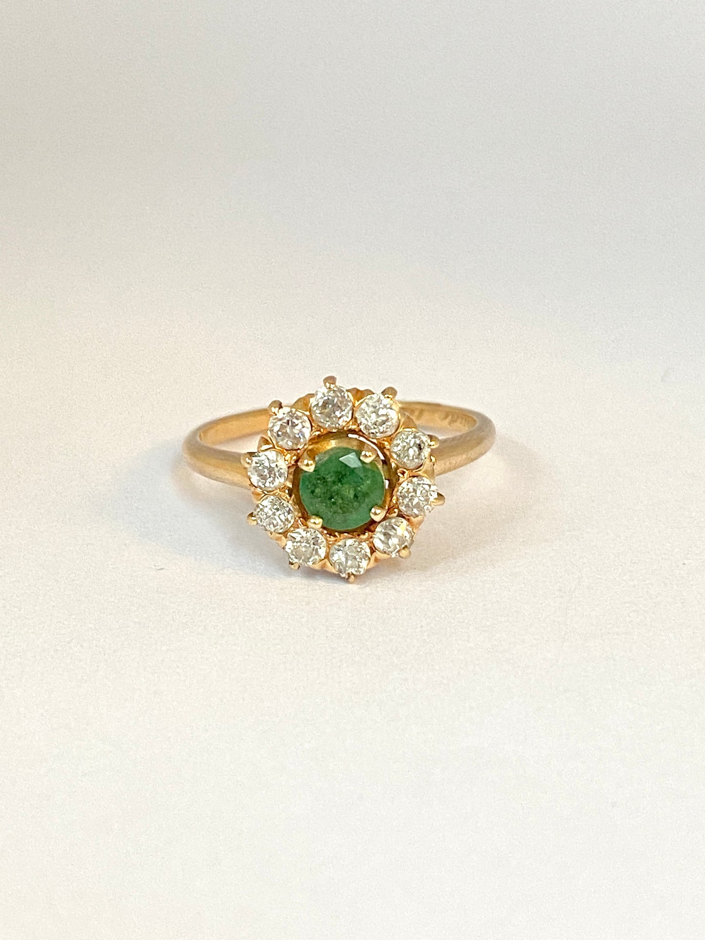 Vintage, 18ct Gold Emerald and Diamond Cluster Flower Ring