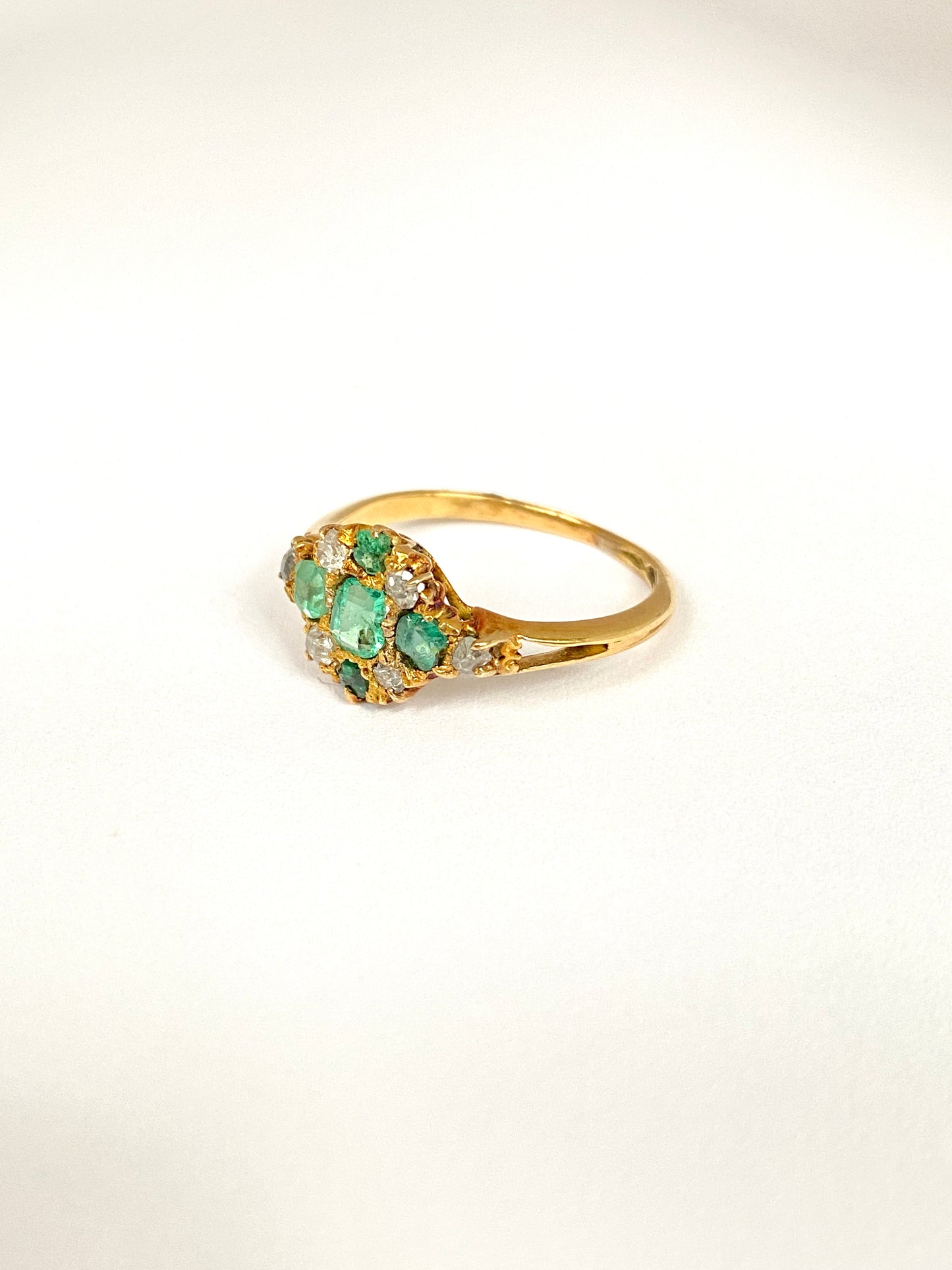 Reserved First payment Maiko Victorian, 18ct Gold, Emerald and Diamond Ring