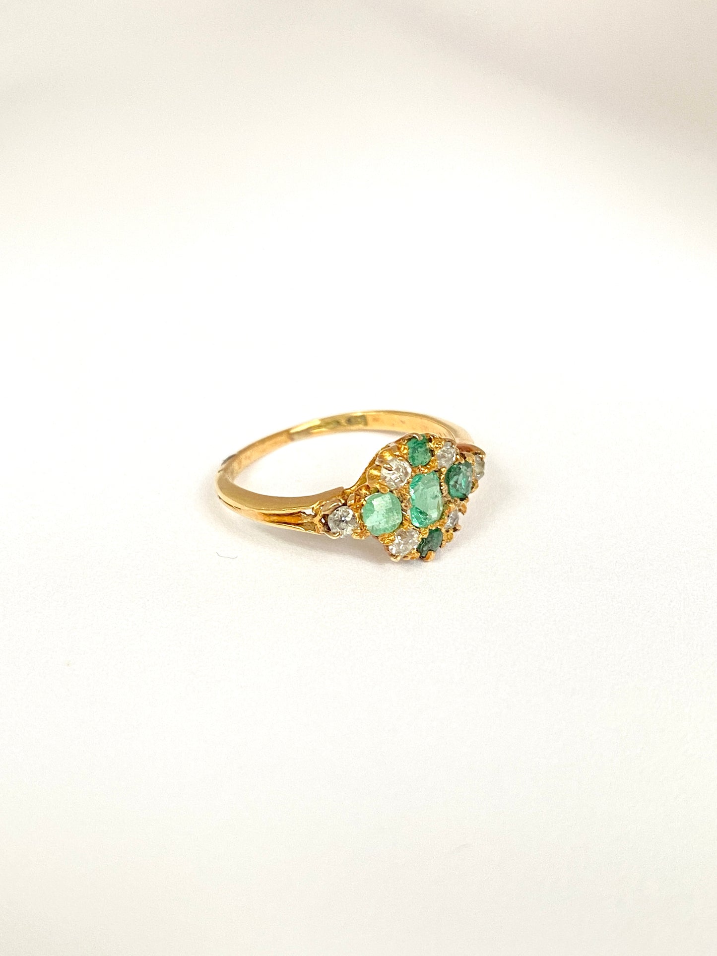 Reserved First payment Maiko Victorian, 18ct Gold, Emerald and Diamond Ring