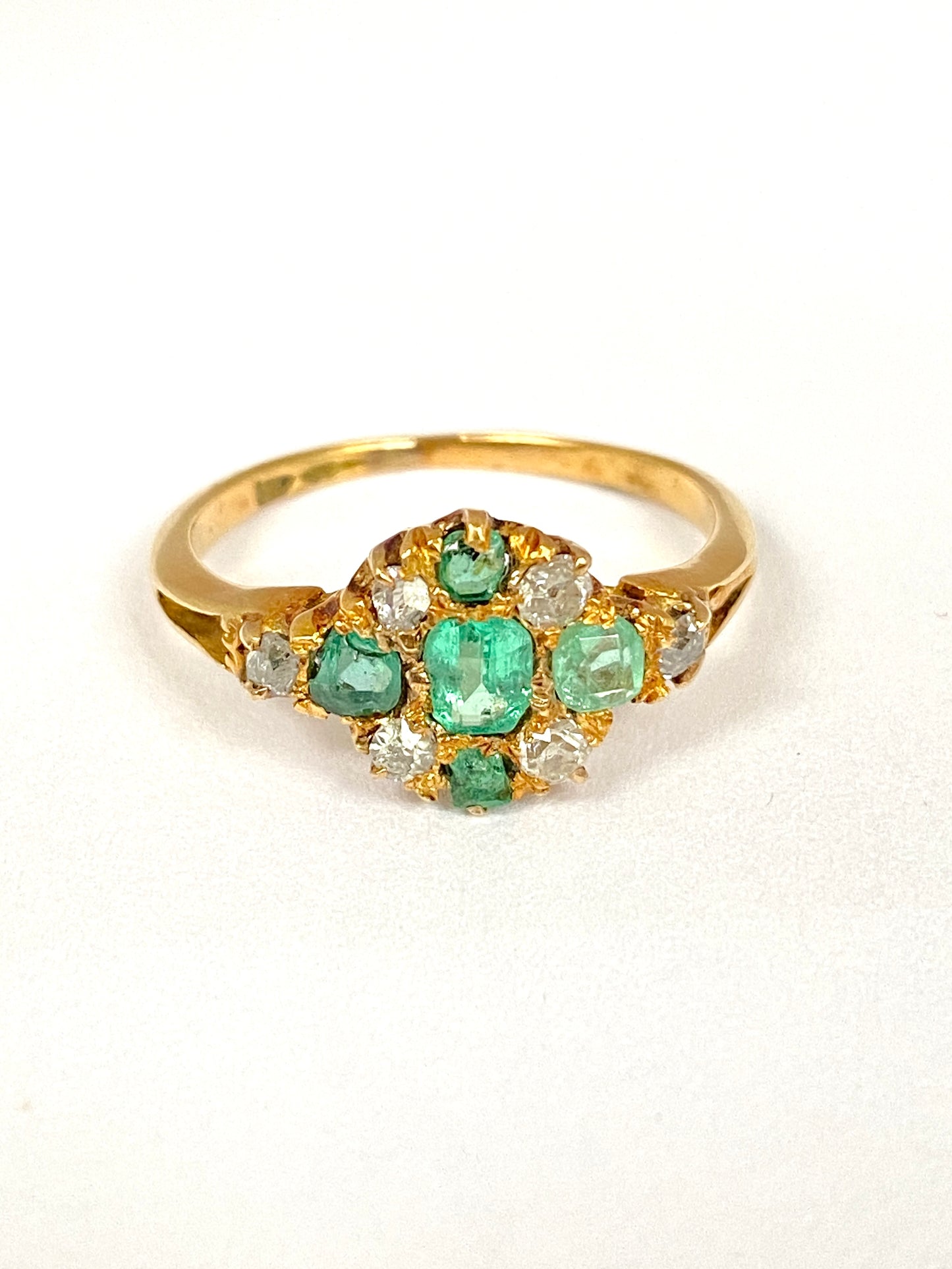 Reserved First payment Maiko Victorian, 18ct Gold, Emerald and Diamond Ring