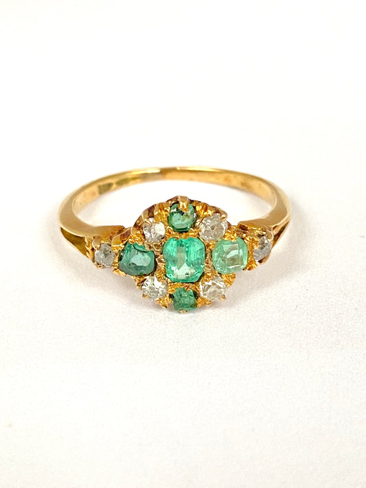 Reserved First payment Maiko Victorian, 18ct Gold, Emerald and Diamond Ring