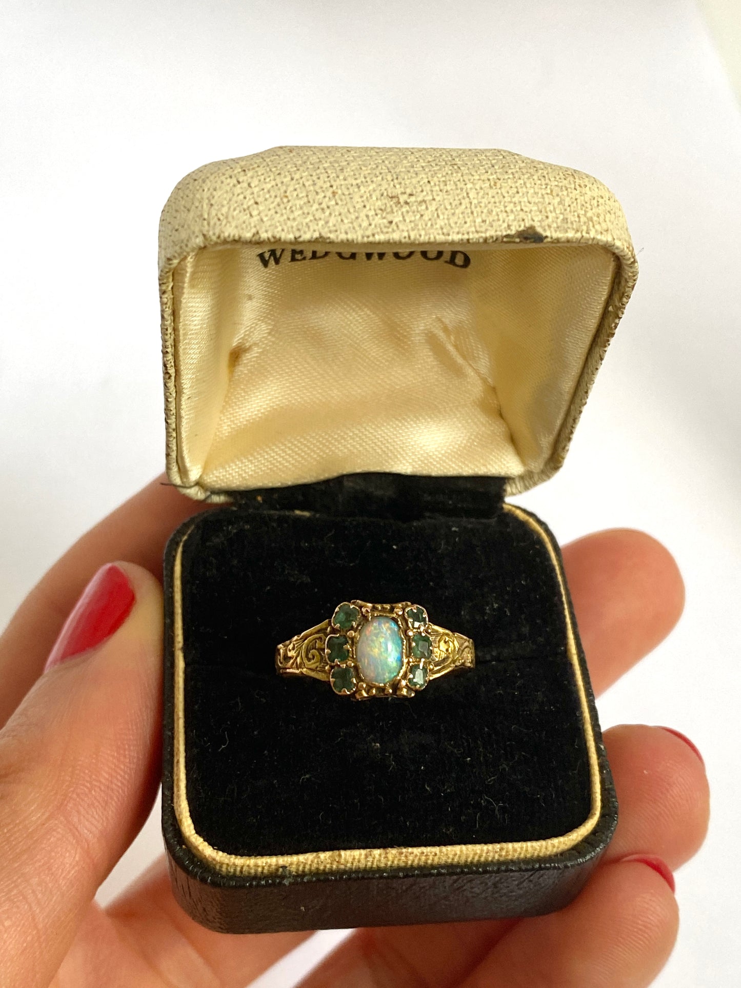 Antique, Victorian, 15ct Gold Emerald and Opal Ring, Hallmarked, Birmingham, 15ct Gold, 1868