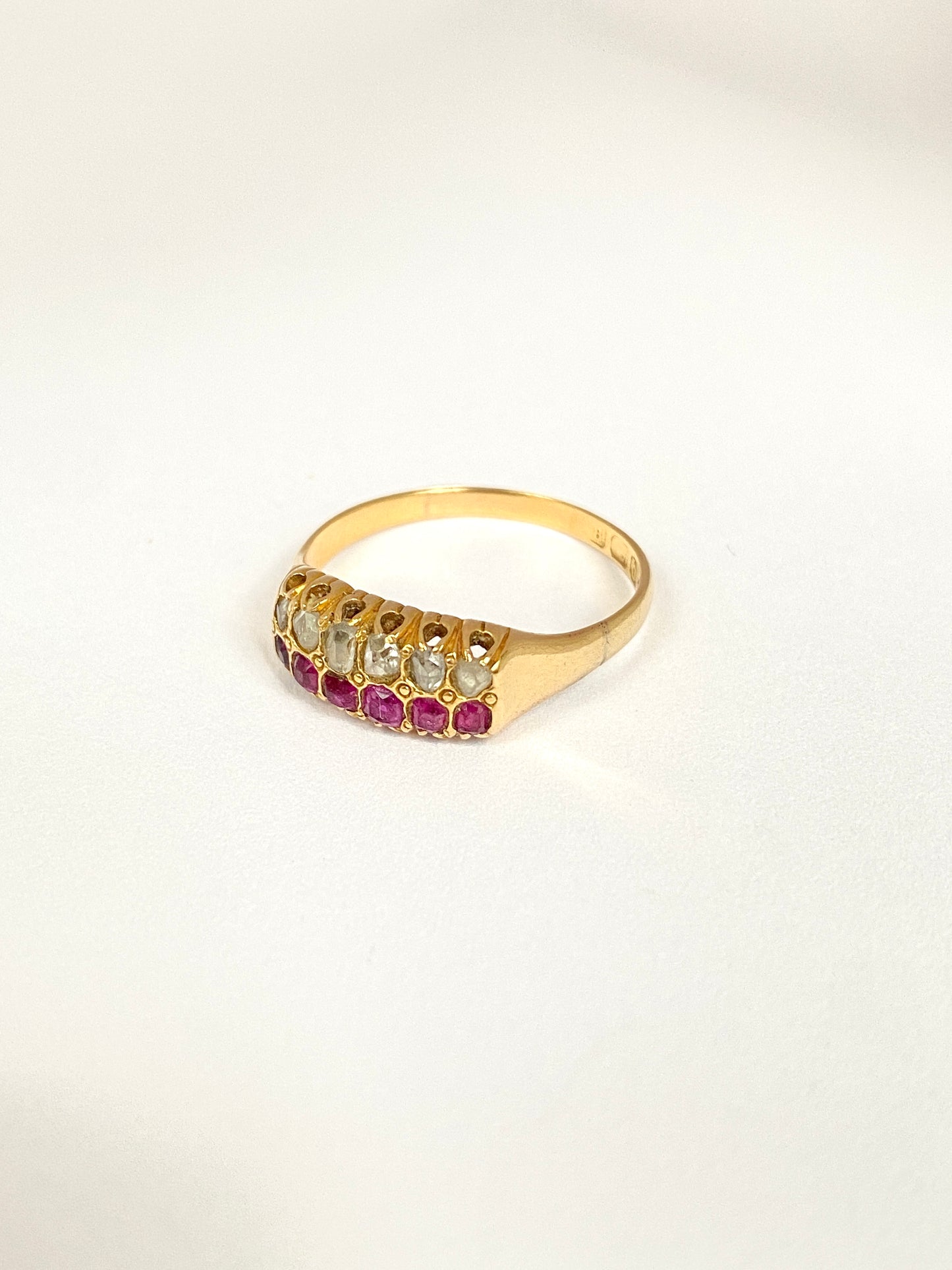 Antique, 18ct Yellow Gold, Double Row, Ruby and Diamond Ring, Birmingham, 1876