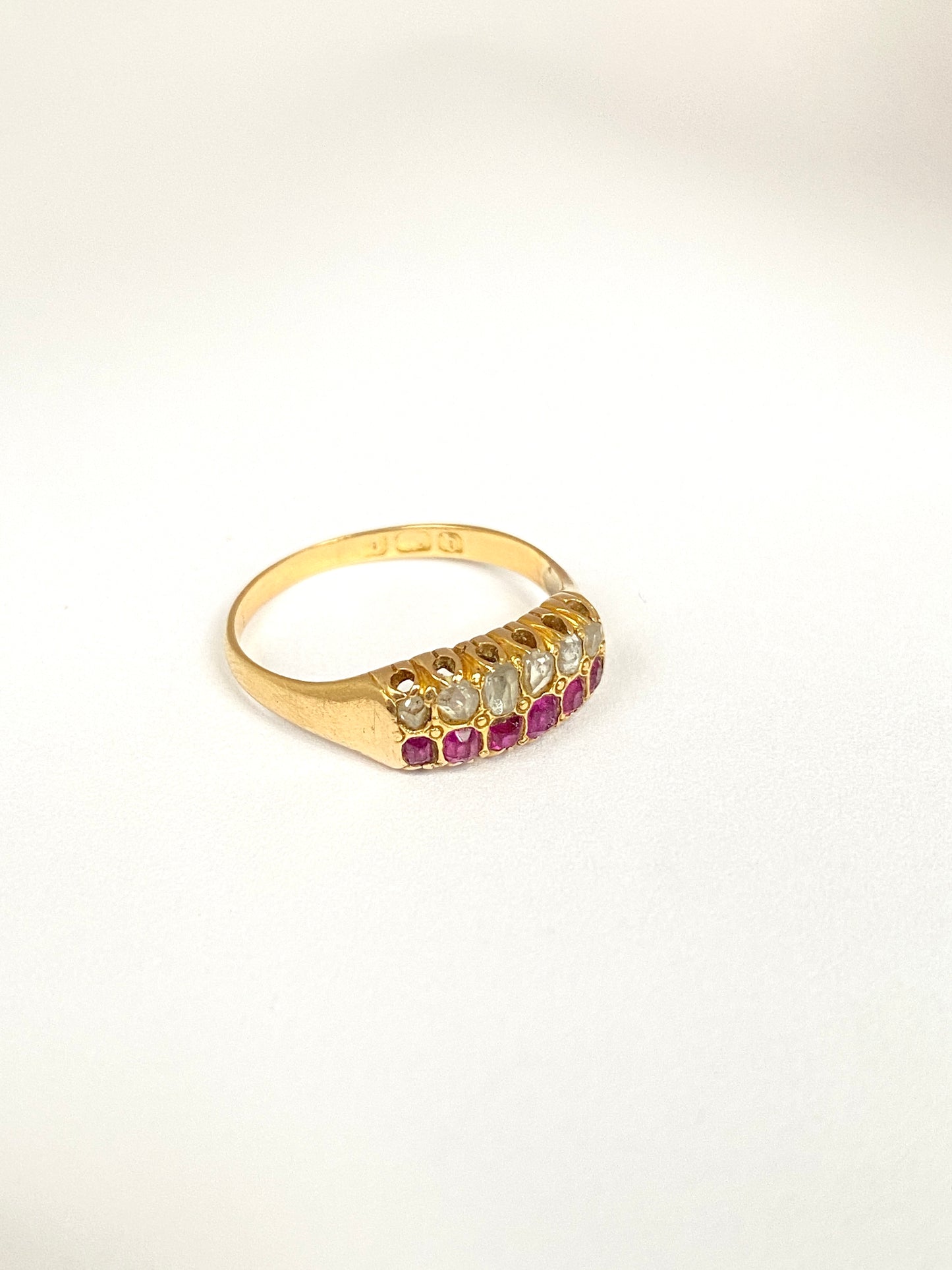 Antique, 18ct Yellow Gold, Double Row, Ruby and Diamond Ring, Birmingham, 1876