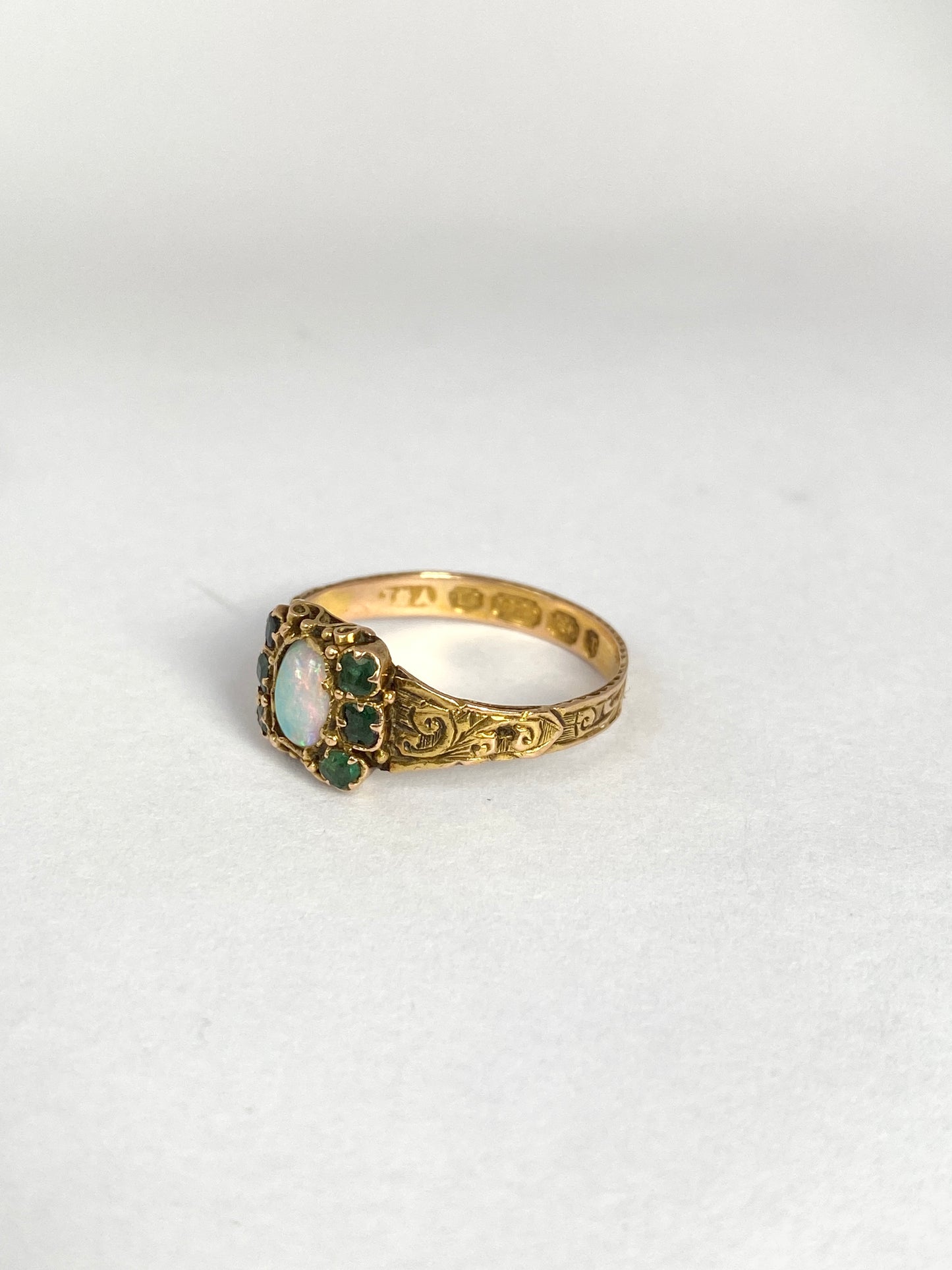 Antique, Victorian, 15ct Gold Emerald and Opal Ring, Hallmarked, Birmingham, 15ct Gold, 1868