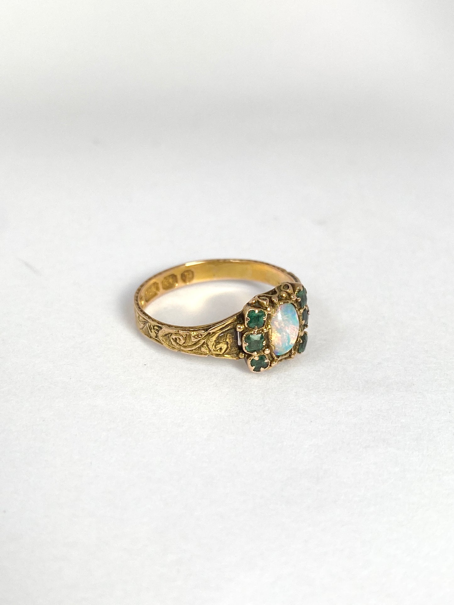 Antique, Victorian, 15ct Gold Emerald and Opal Ring, Hallmarked, Birmingham, 15ct Gold, 1868