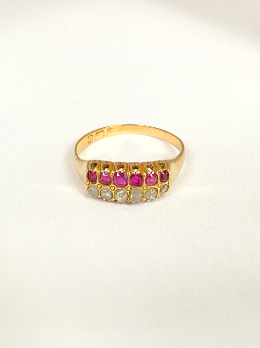 Antique, 18ct Yellow Gold, Double Row, Ruby and Diamond Ring, Birmingham, 1876