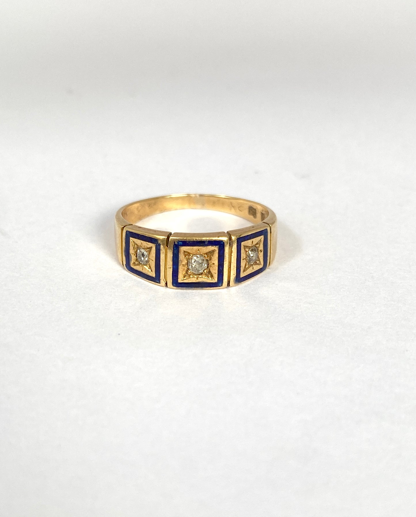 Antique, Victorian 18ct Gold, Blue Enamel and Diamond Ring