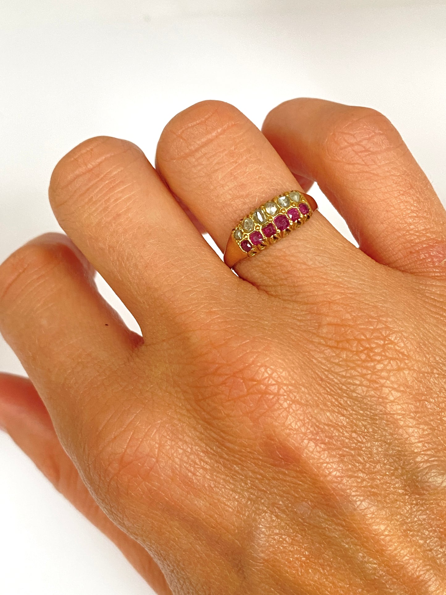 Antique, 18ct Yellow Gold, Double Row, Ruby and Diamond Ring, Birmingham, 1876