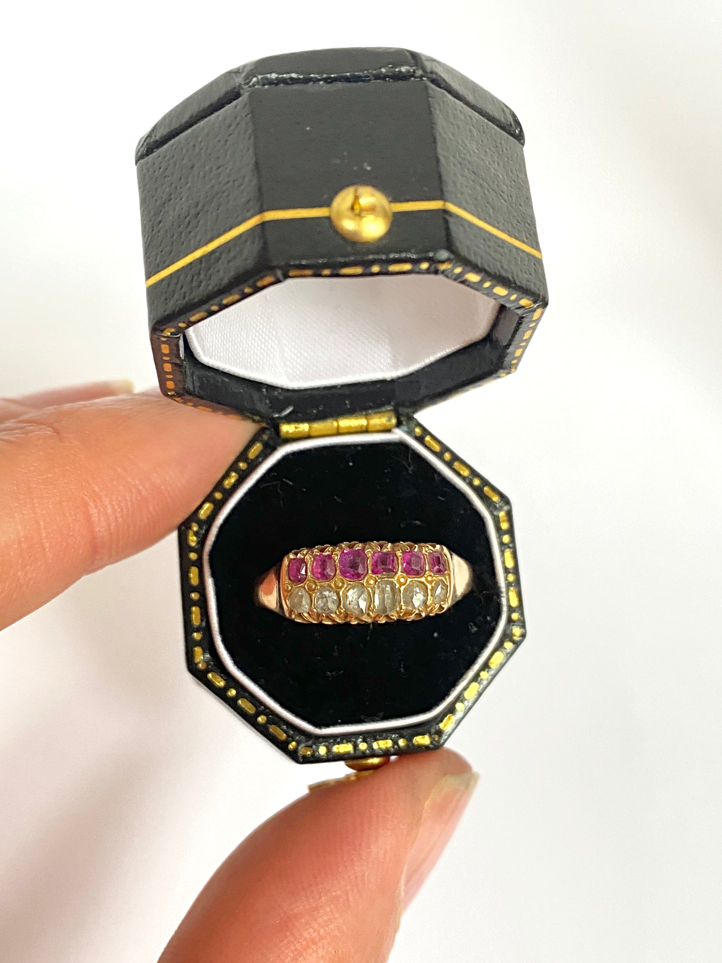 Antique, 18ct Yellow Gold, Double Row, Ruby and Diamond Ring, Birmingham, 1876