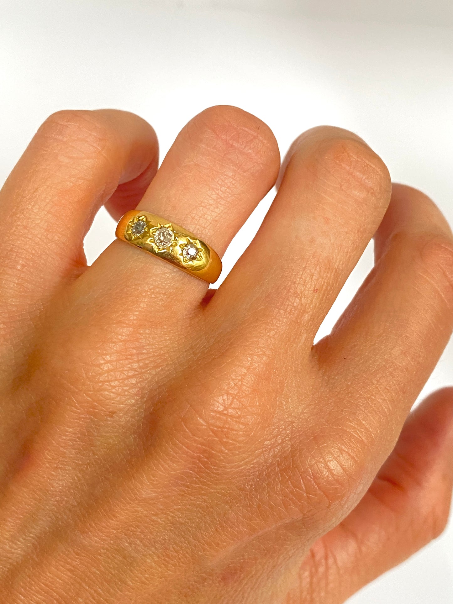 Vintage, 18ct Gold, Old Cut Diamond, 3 Star, Gypsy Ring, Hallmarked 18ct Gold