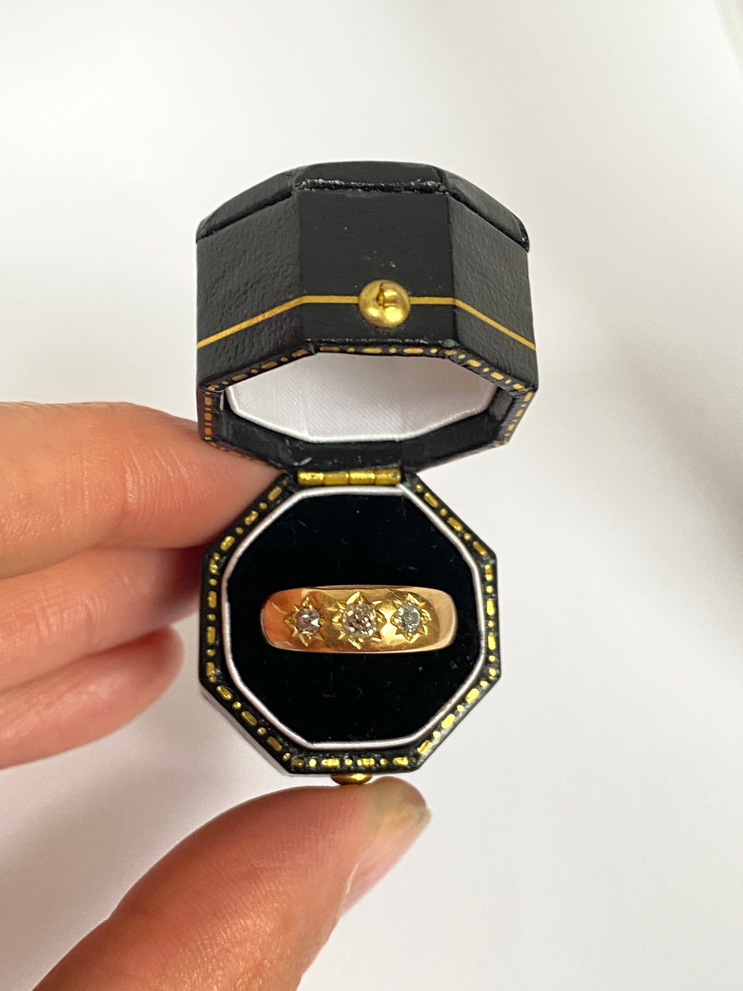 Vintage, 18ct Gold, Old Cut Diamond, 3 Star, Gypsy Ring, Hallmarked 18ct Gold