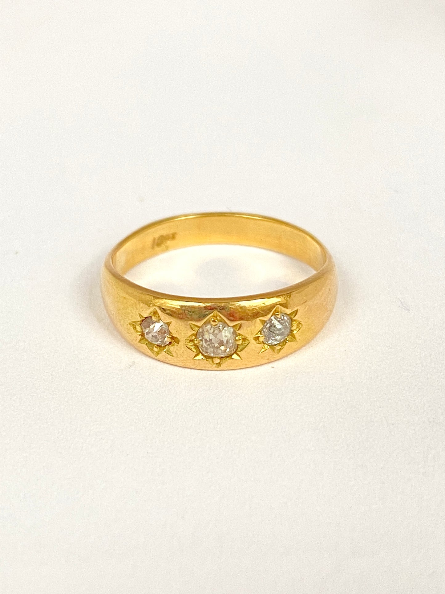 Vintage, 18ct Gold, Old Cut Diamond, 3 Star, Gypsy Ring, Hallmarked 18ct Gold