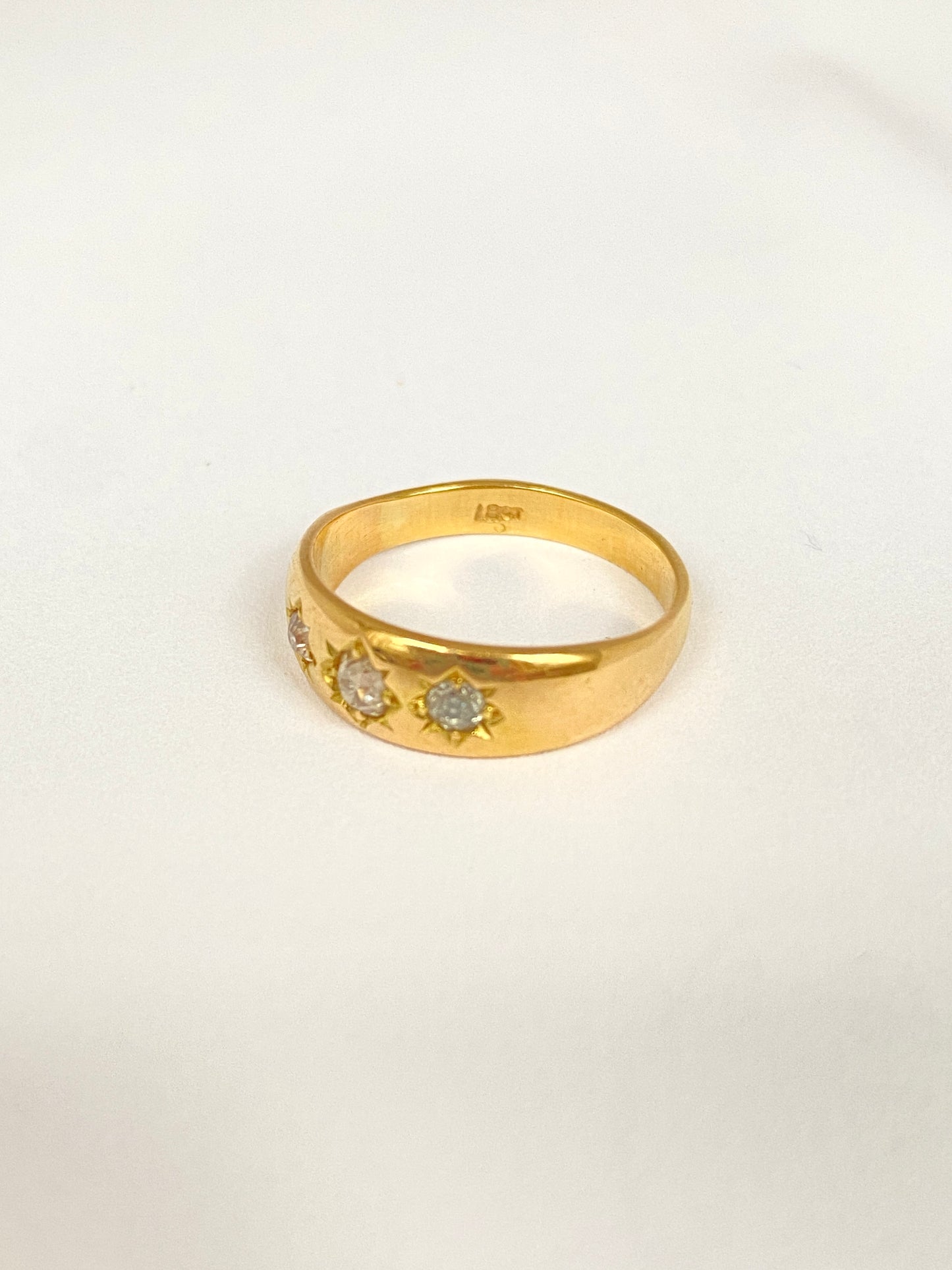 Vintage, 18ct Gold, Old Cut Diamond, 3 Star, Gypsy Ring, Hallmarked 18ct Gold