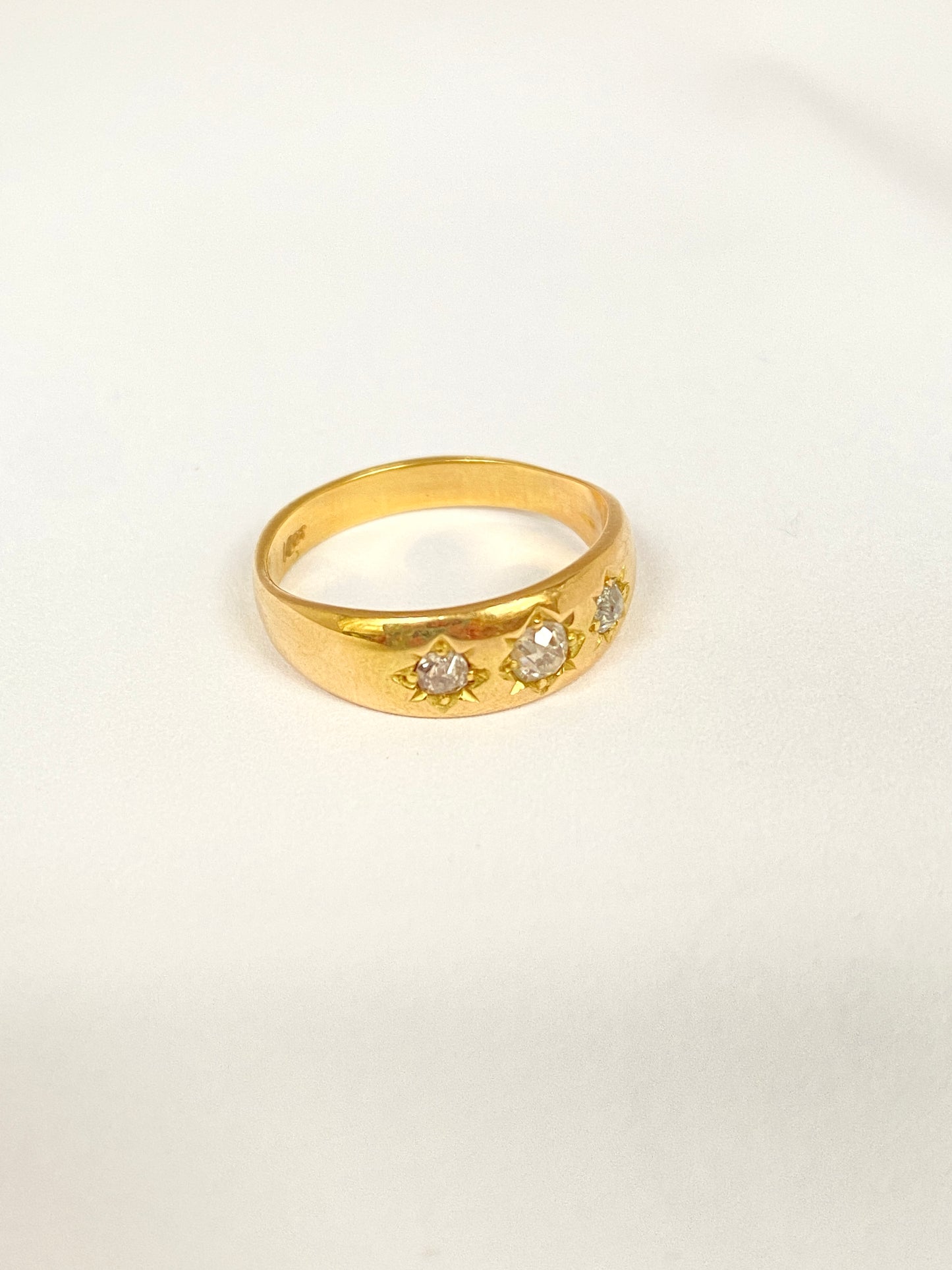 Vintage, 18ct Gold, Old Cut Diamond, 3 Star, Gypsy Ring, Hallmarked 18ct Gold
