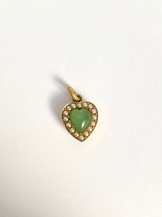 Victorian 15ct Gold, Chrysoprase Heart and Seed Pearl Pendant