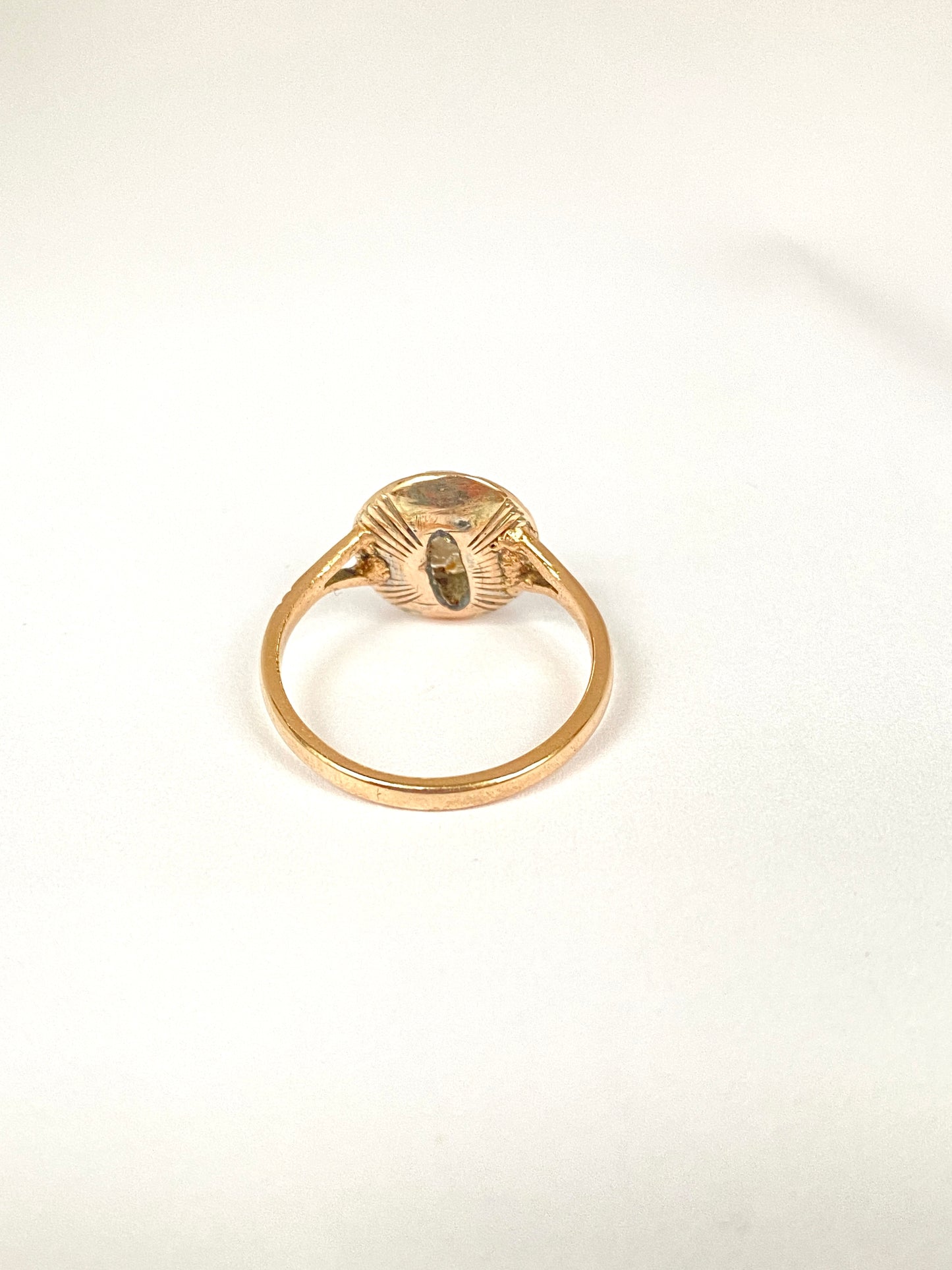 Antique, 9ct Gold, Moss Agate Ring with Flat cut Garnet Cluster