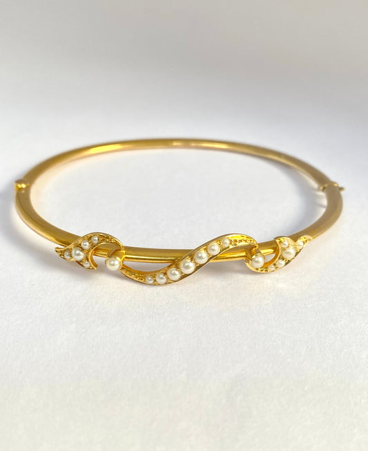 Antique, Victorian, 15ct Gold, Seed Pearl Bangle