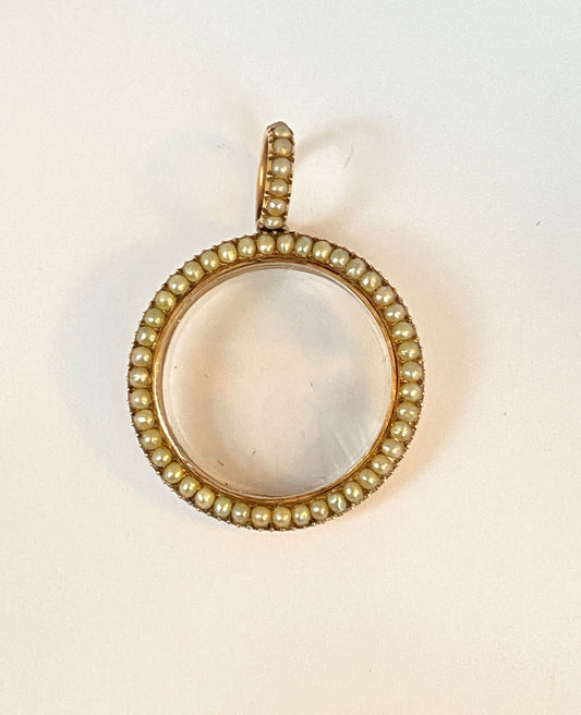 Antique, Victorian 9ct Gold, Seed Pearl Shaker Locket with Seed Pearl Bale