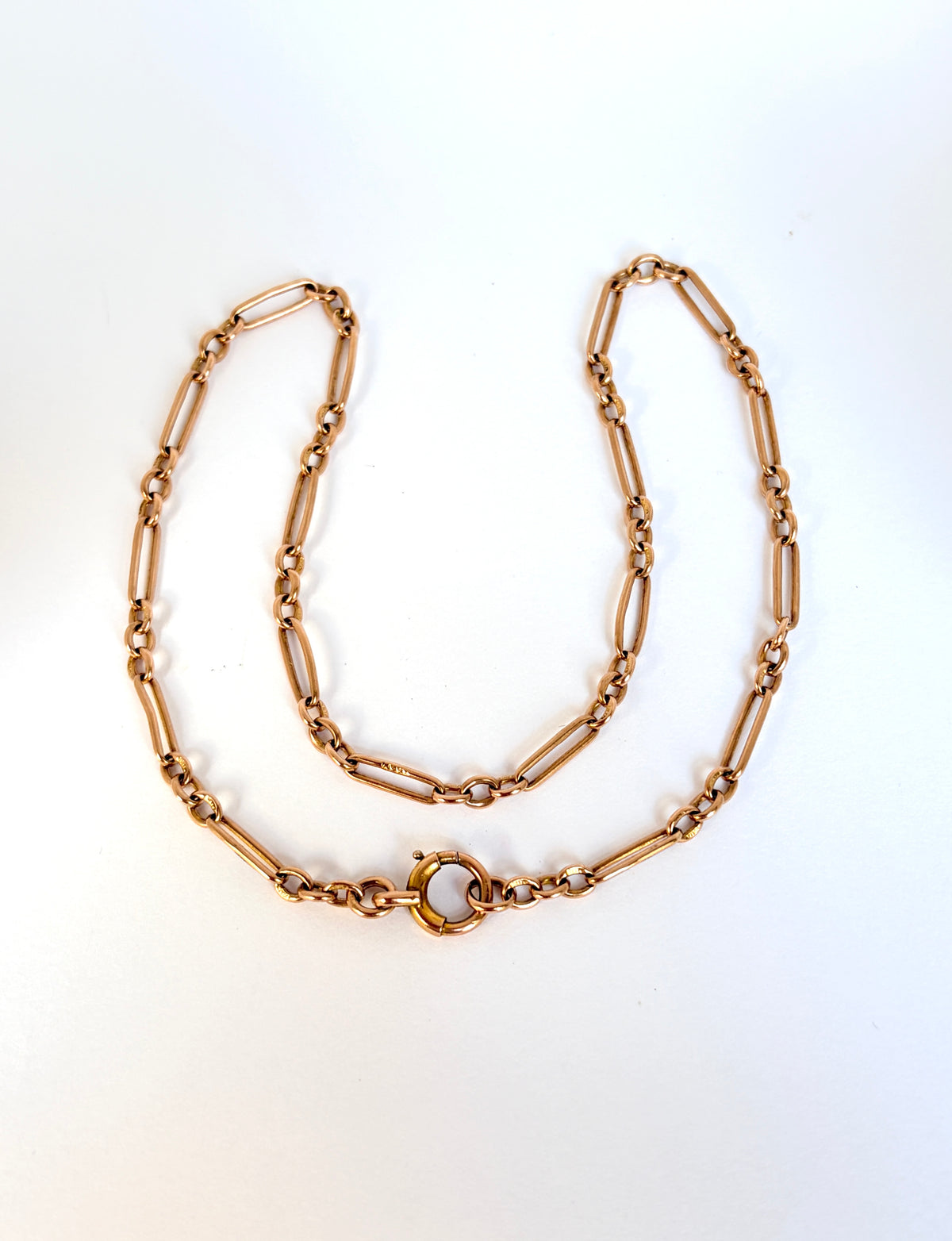 Antique, 9ct Gold  paperclip watch chain with bolt ring, 15 inches, 9.50g