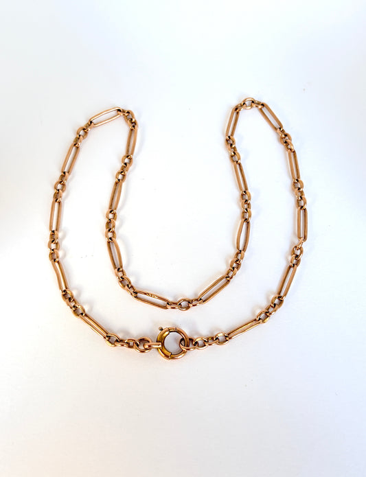 Antique, 9ct Gold  paperclip watch chain with bolt ring, 15 inches, 9.50g