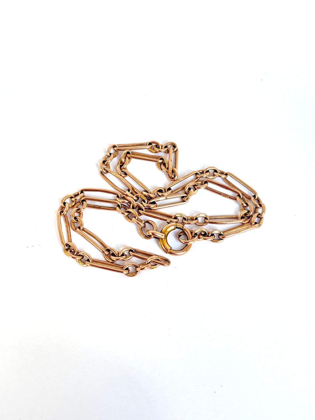 Antique, 9ct Gold  paperclip watch chain with bolt ring, 15 inches, 9.50g
