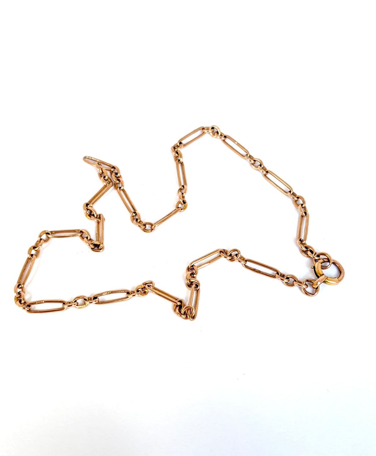 Antique, 9ct Gold  paperclip watch chain with bolt ring, 15 inches, 9.50g