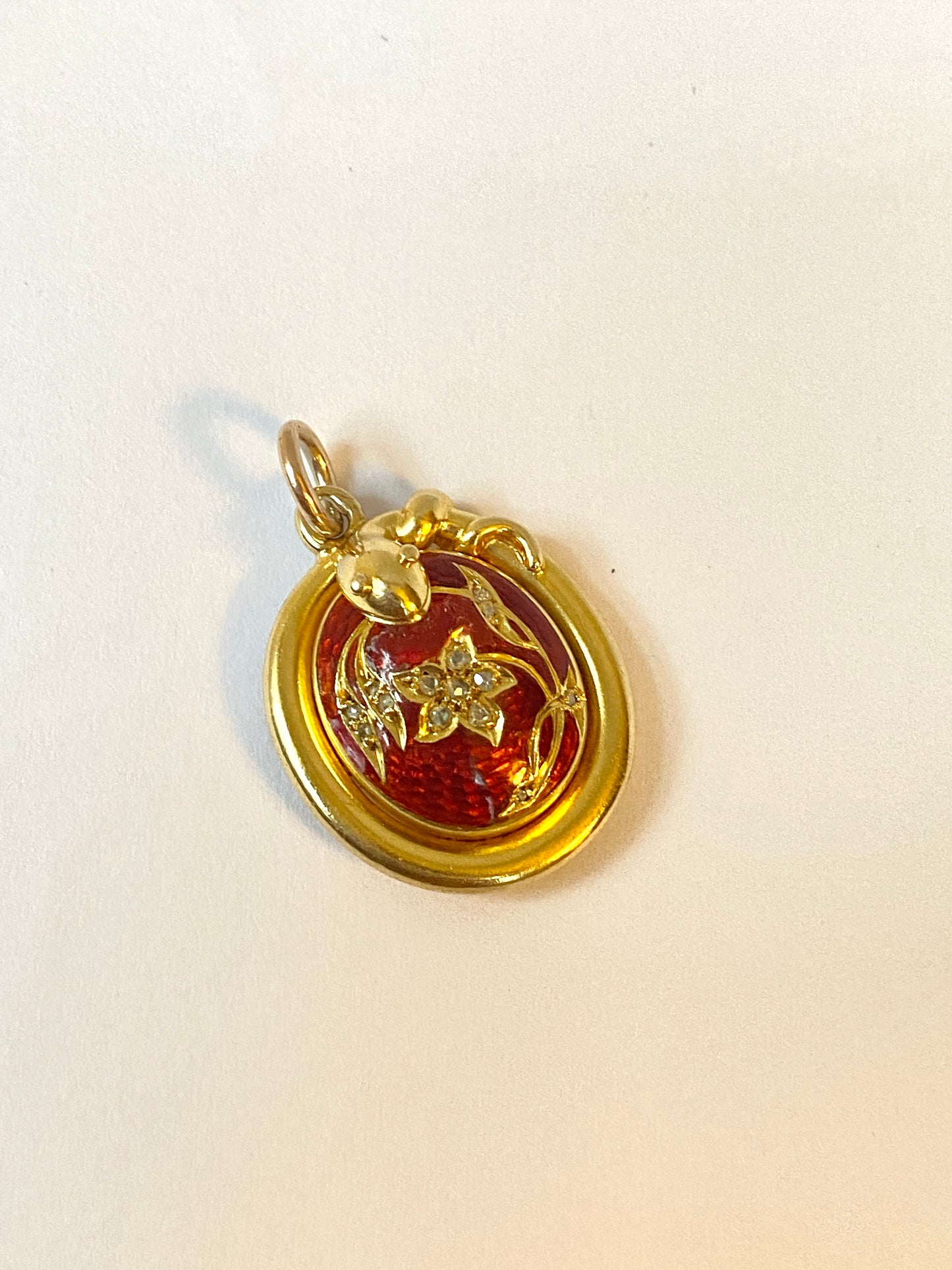 Antique, Victorian, 18ct Gold, Enamel Snake, Forget-me-Not Diamond Pendant