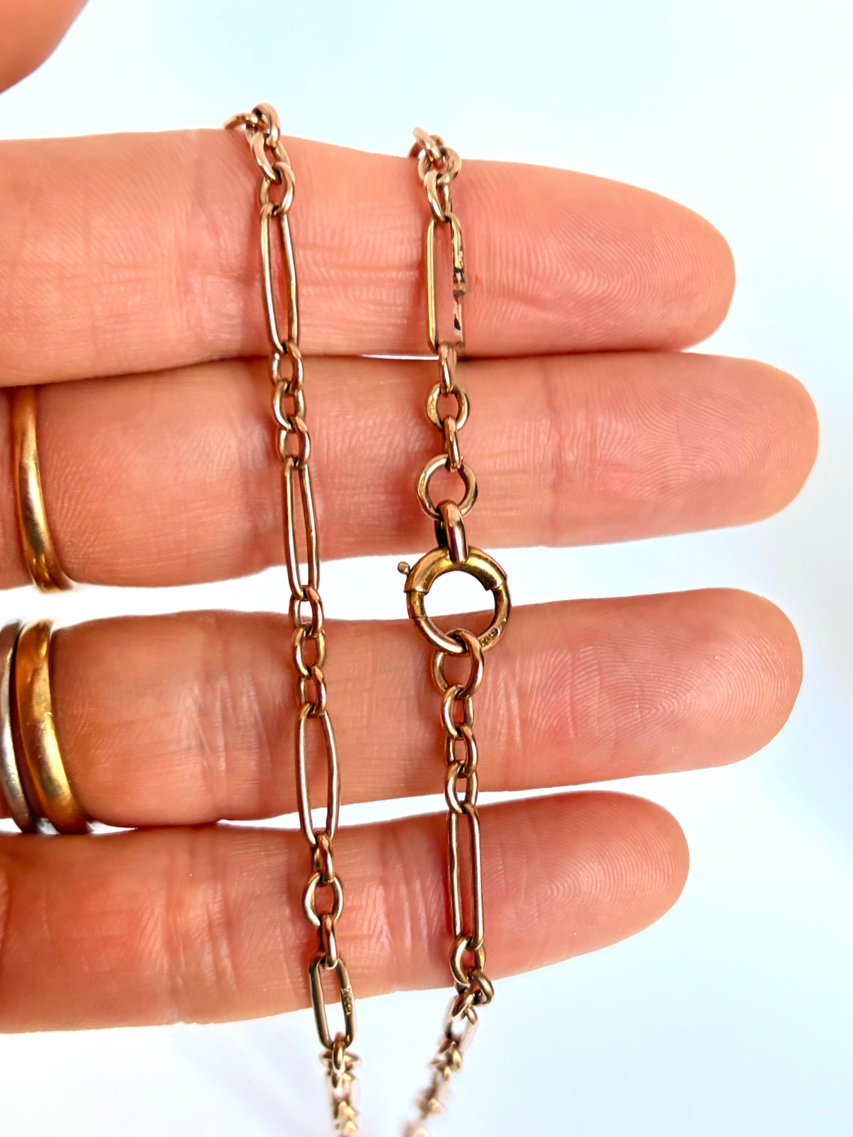 Antique, 9ct Gold  paperclip watch chain with bolt ring, 15 inches, 9.50g