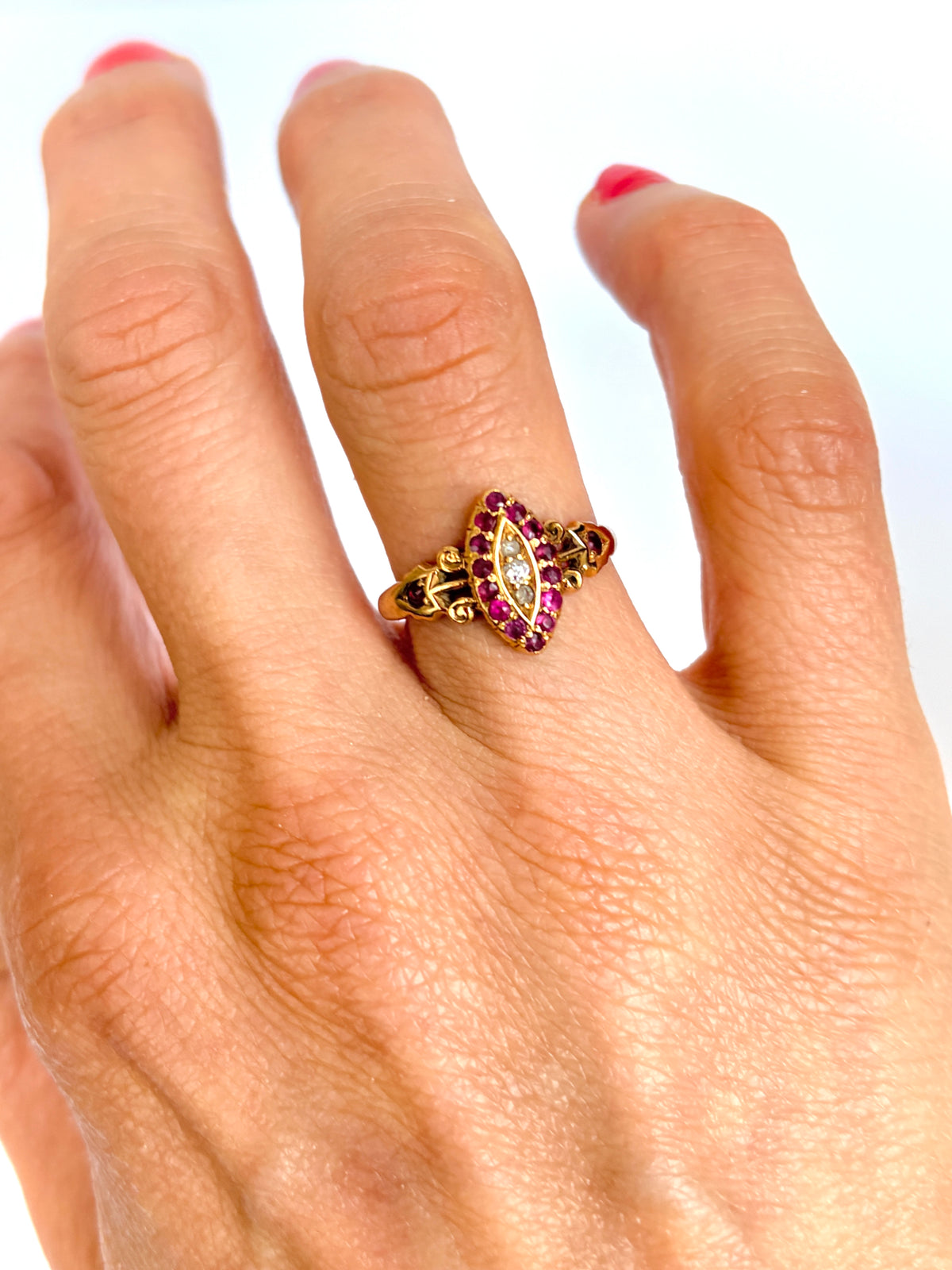 Victorian, 18ct Gold Ruby and Diamond Marquise Ring