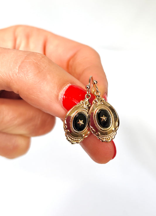 German, 8ct Gold, Art Deco Onyx Star earrings