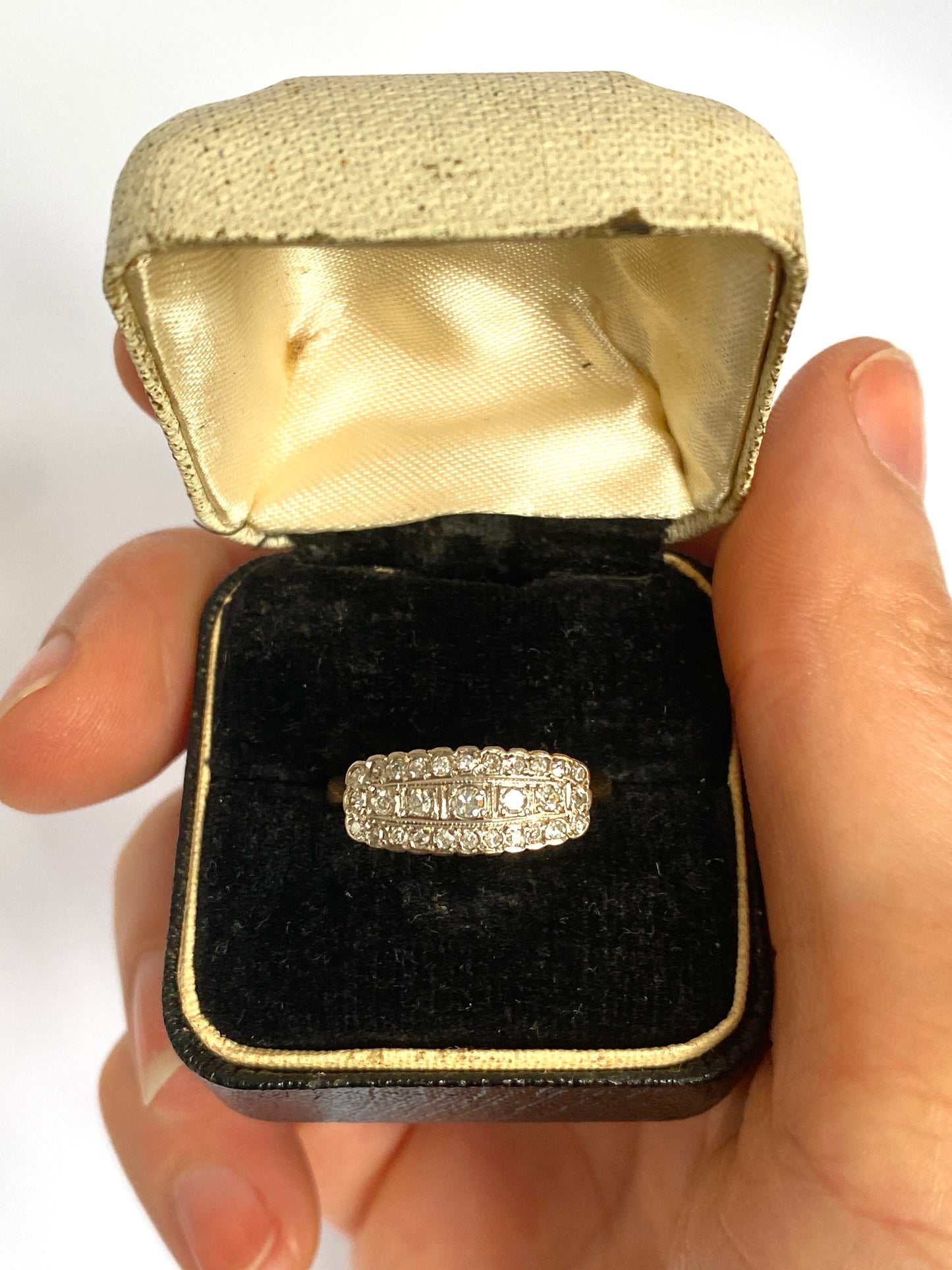 Vintage, 18ct Gold Art Deco Diamond Rectangular Cluster Ring