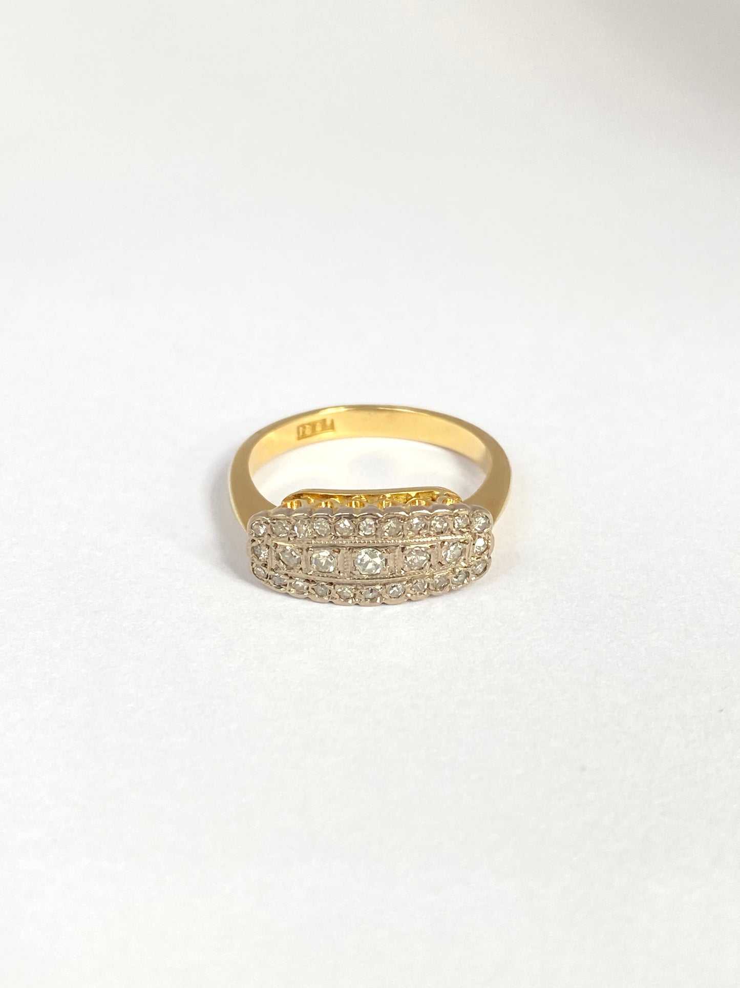 Vintage, 18ct Gold Art Deco Diamond Rectangular Cluster Ring