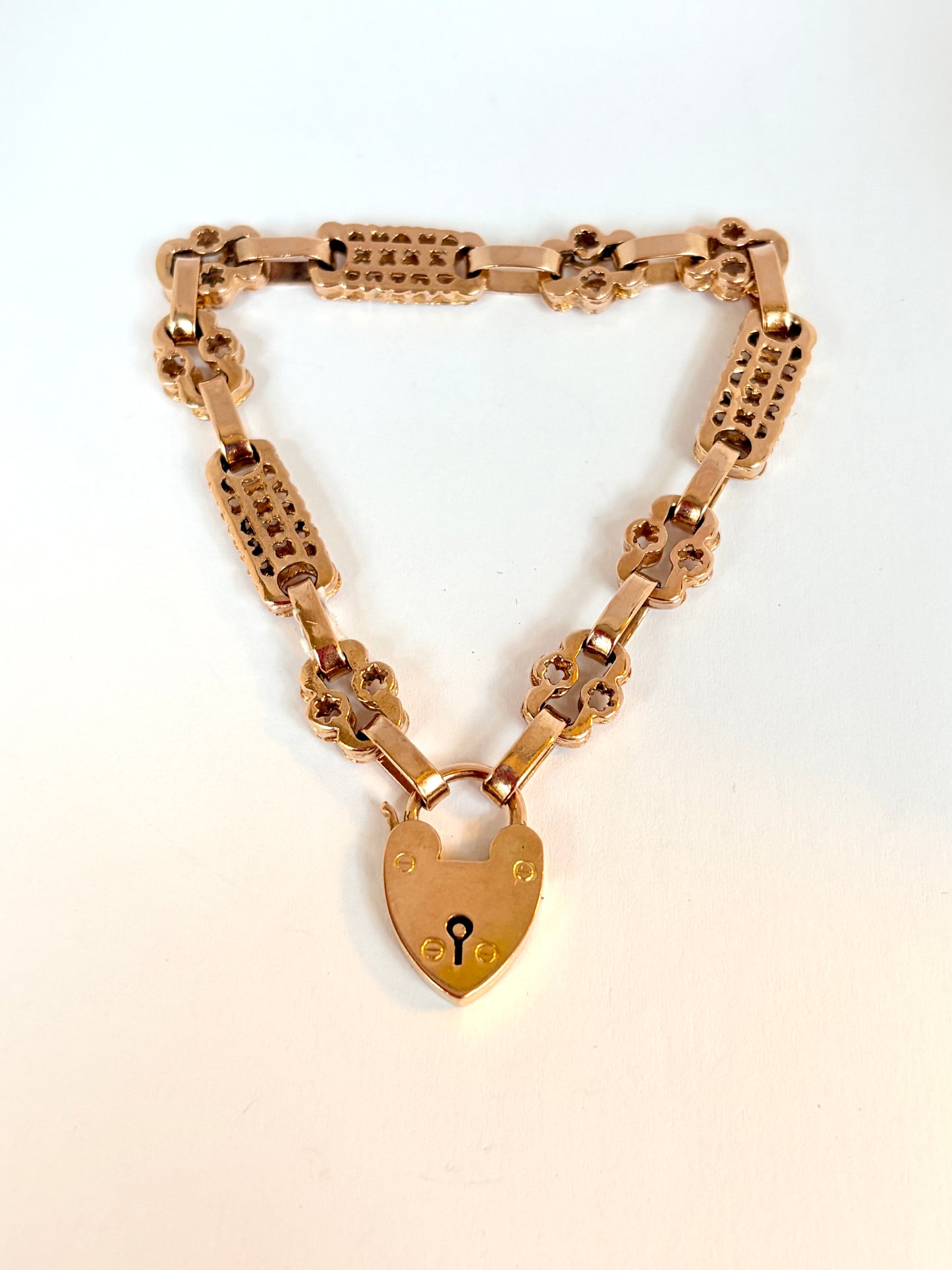 Antique 9ct Gold Fancy Link Padlock Bracelet or extender  (7 inches and 18.48g)