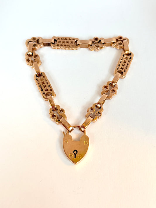 Antique 9ct Gold Fancy Link Padlock Bracelet or extender  (7 inches and 18.48g)