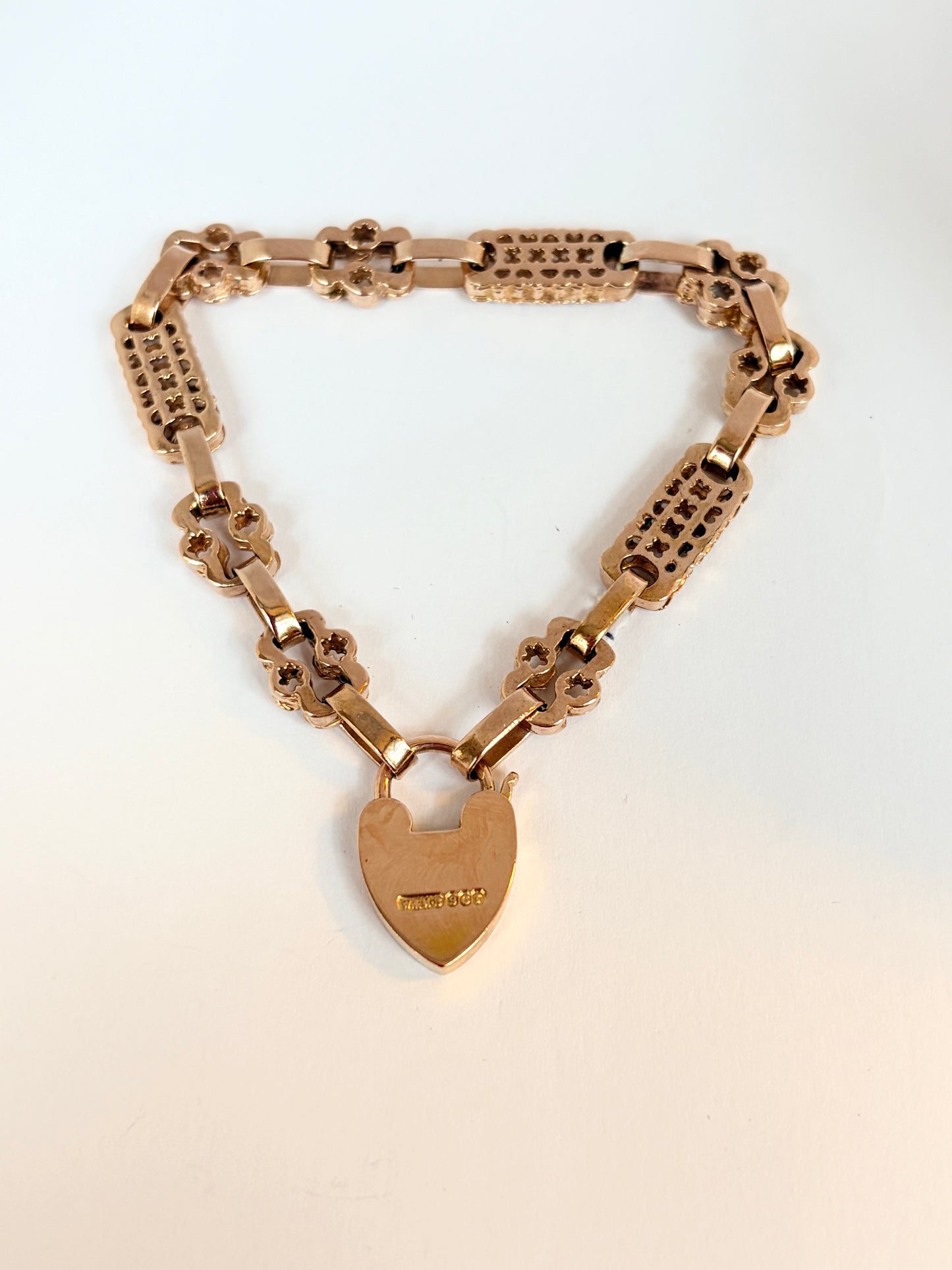 Antique 9ct Gold Fancy Link Padlock Bracelet or extender  (7 inches and 18.48g)