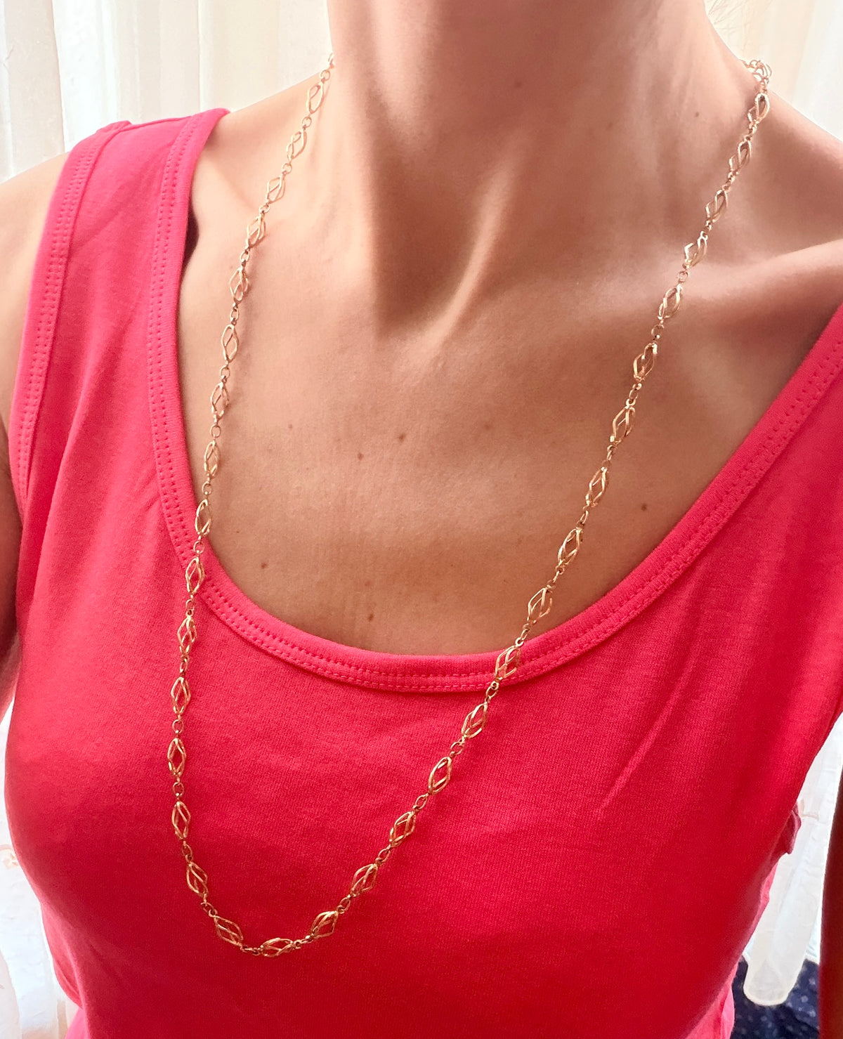 Very cool, 9ct Gold, 30 inch, Vintage, Open 'Cage' Link chain with lobster clasp, 16g
